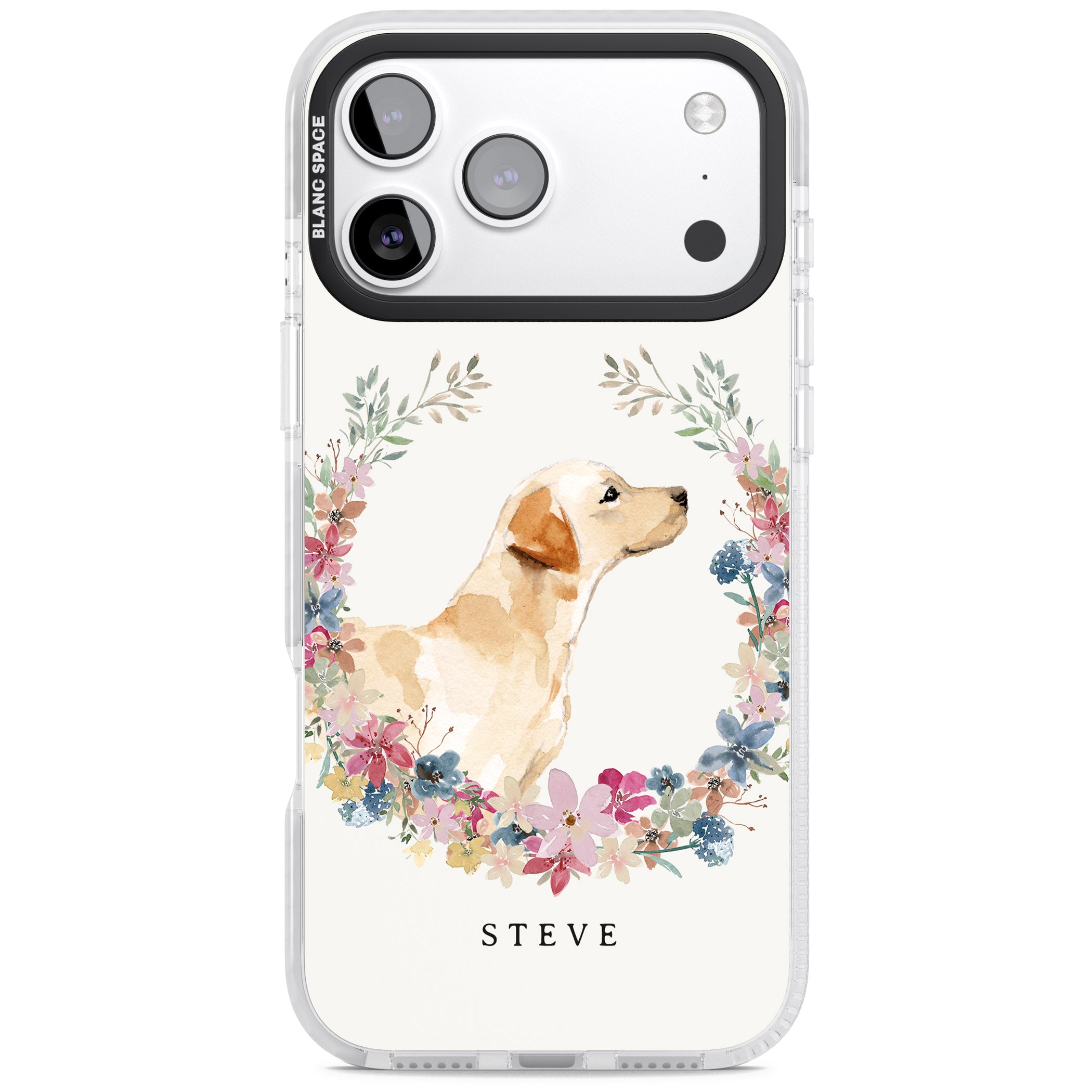 Personalised Yellow Labrador Floral Portrait iPhone 17 Pro Max Impact Clear Phone Case