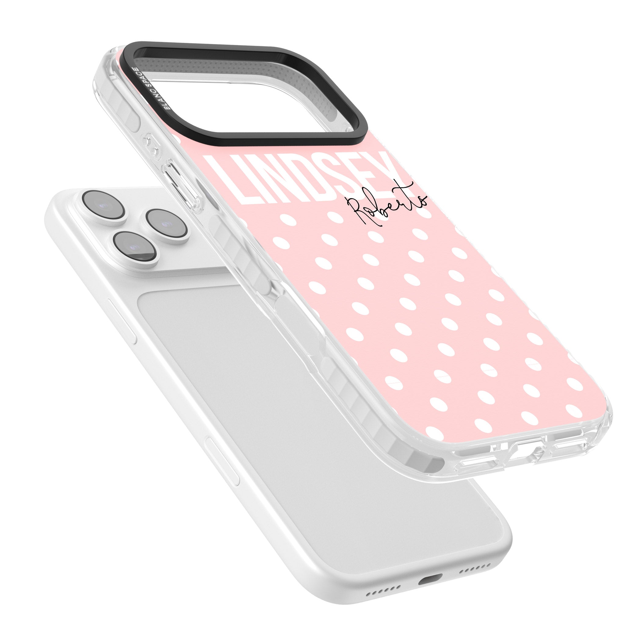 Personalised Pink Polka iPhone 17 Pro Max Impact Clear Phone Case Colours