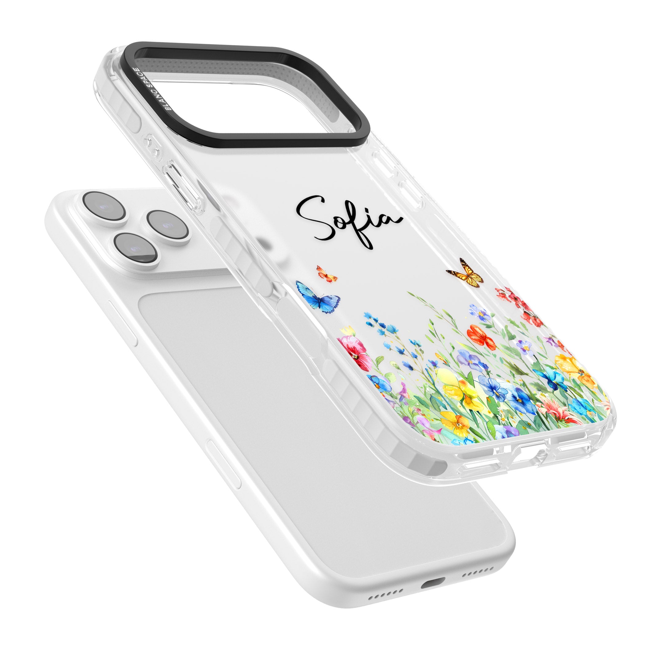 Personalised Buterflies Wildflowers iPhone 17 Pro Max Impact Clear Phone Case Colours