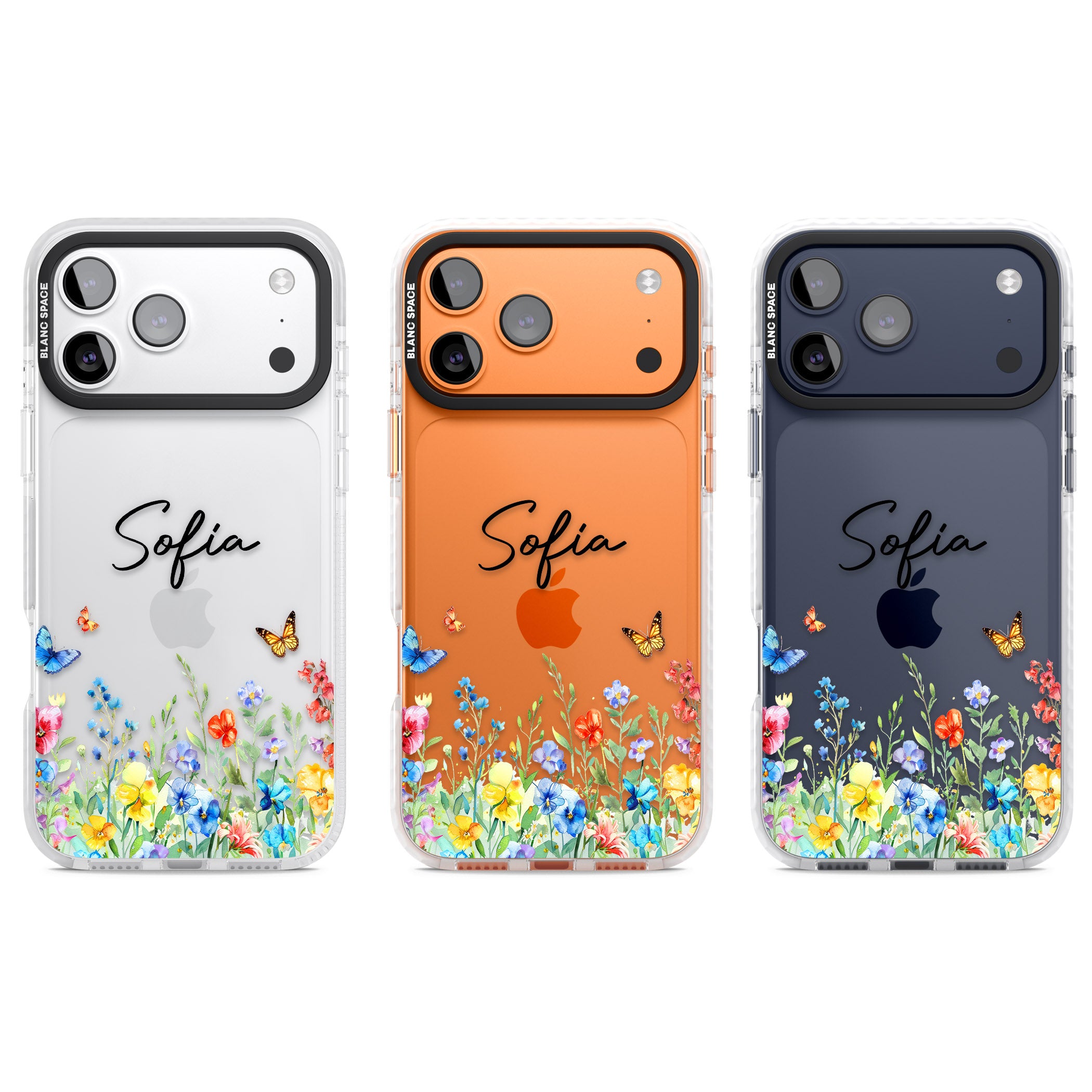 Personalised Buterflies Wildflowers iPhone 17 Pro Impact Clear Phone Case APT Impact Protection