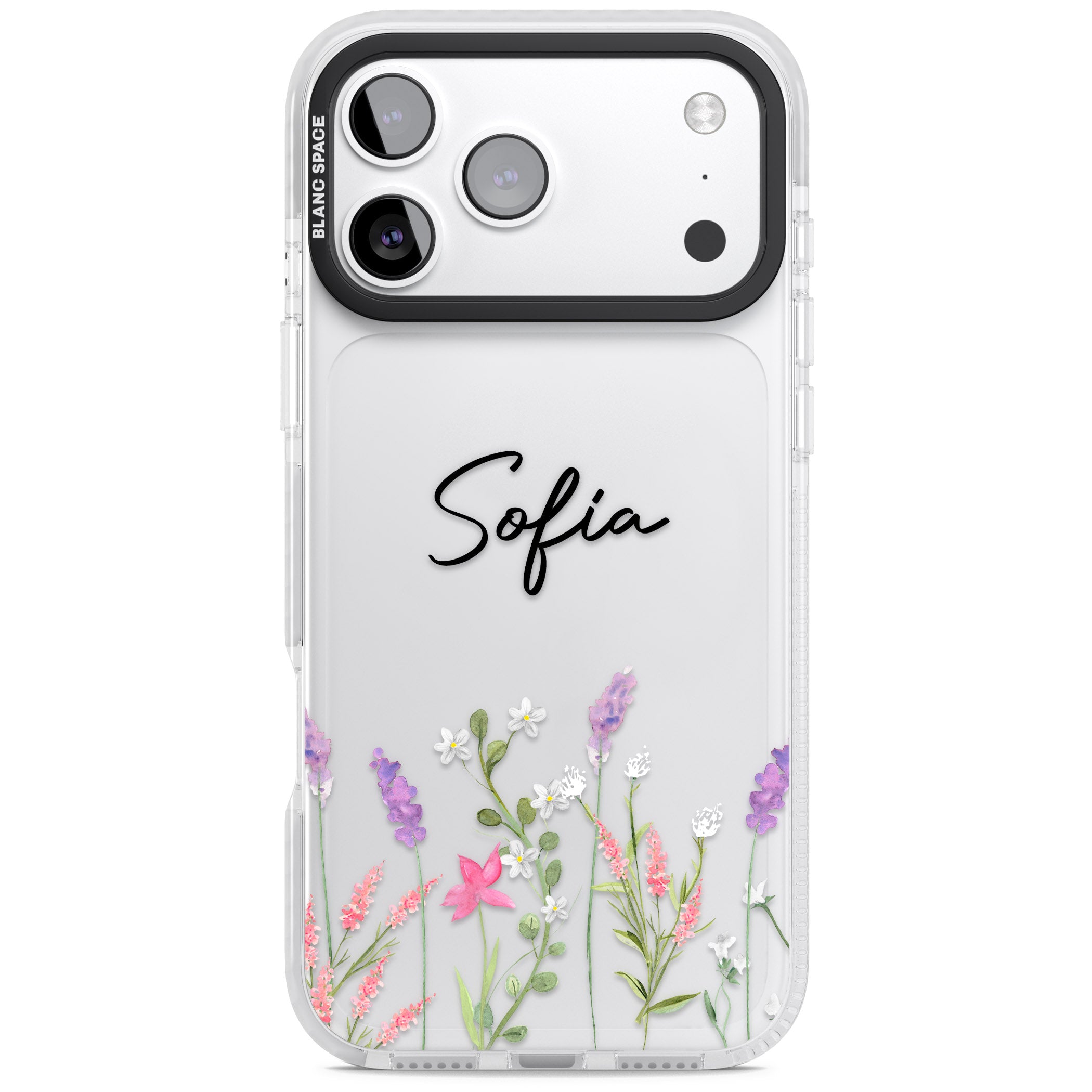 Personalised Lavender Wildflowers iPhone 17 Pro Max Impact Clear Phone Case