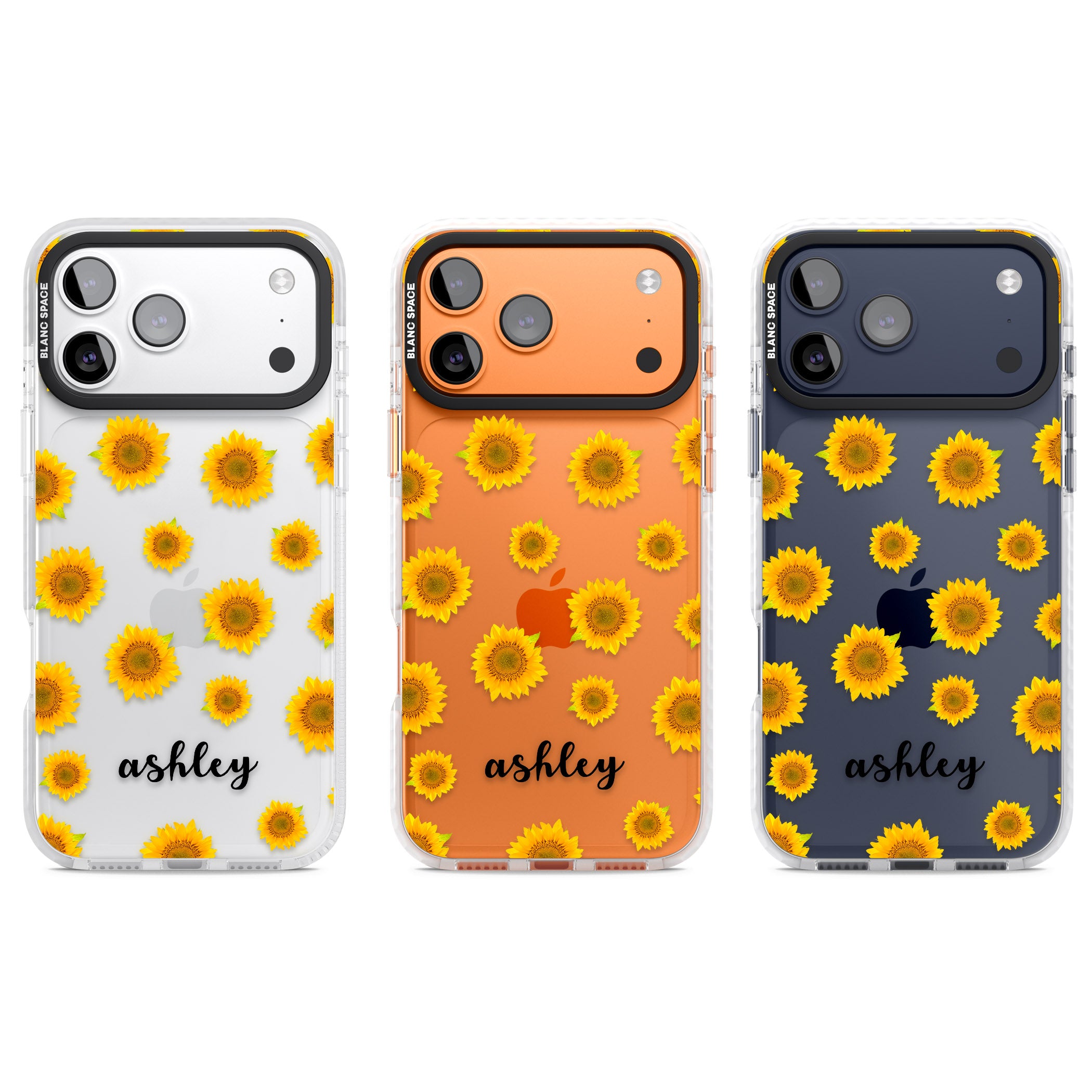 Personalised Sunflowers & Cursive iPhone 17 Pro Impact Clear Phone Case APT Impact Protection