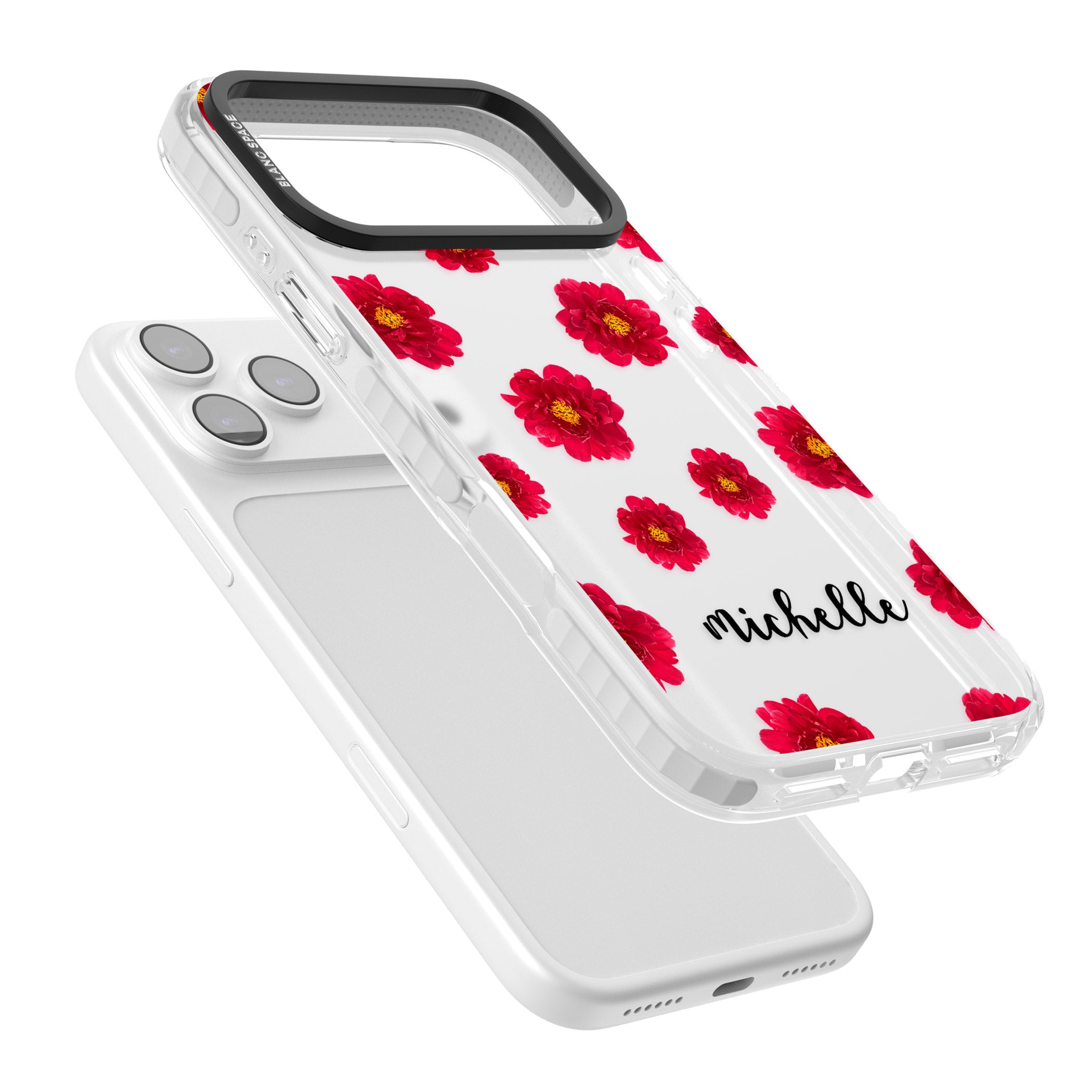 Personalised Red Peonies & Cursive iPhone 17 Pro Max Impact Clear Phone Case Colours