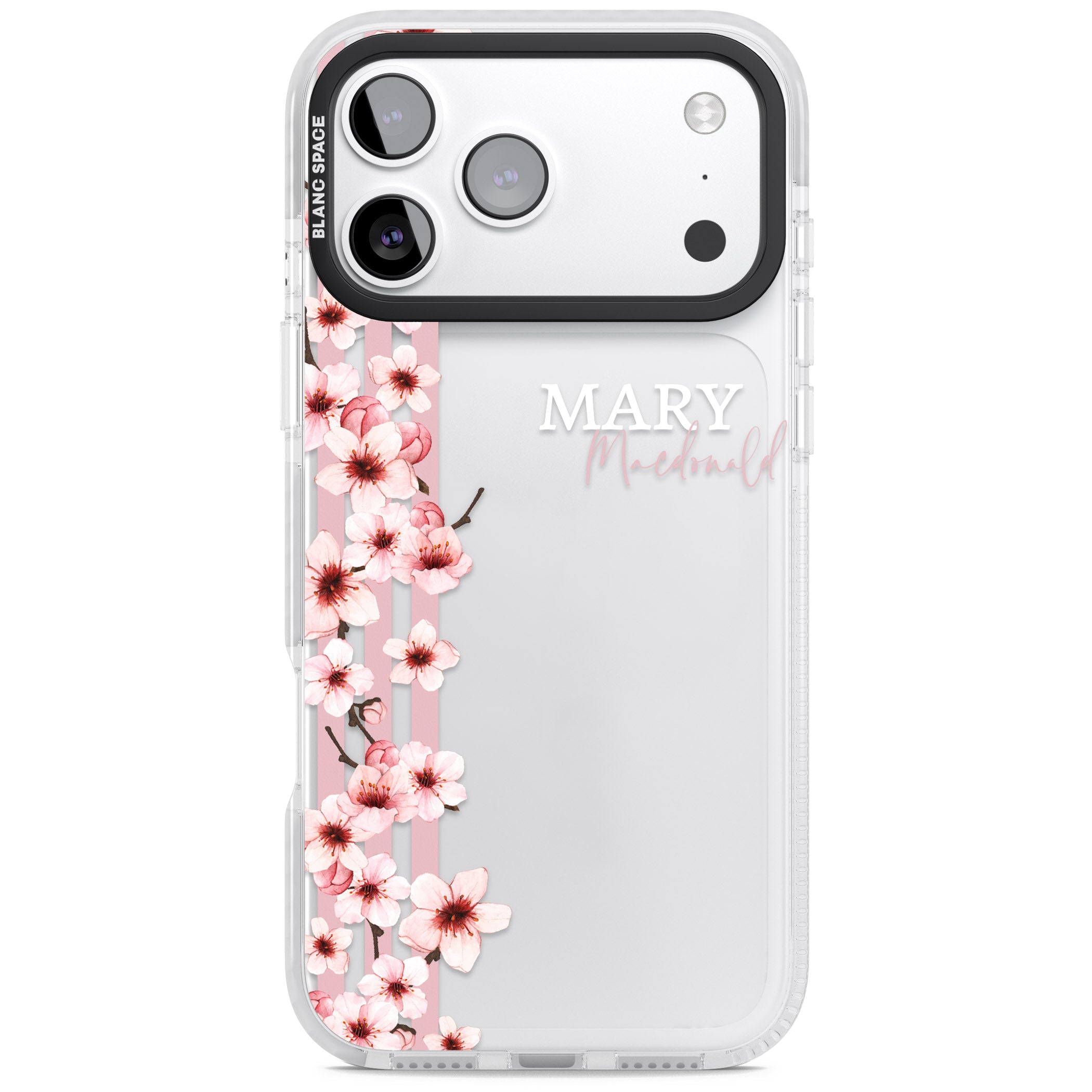 Personalised Cherry Blossom Stripes iPhone 17 Pro Max Impact Clear Phone Case