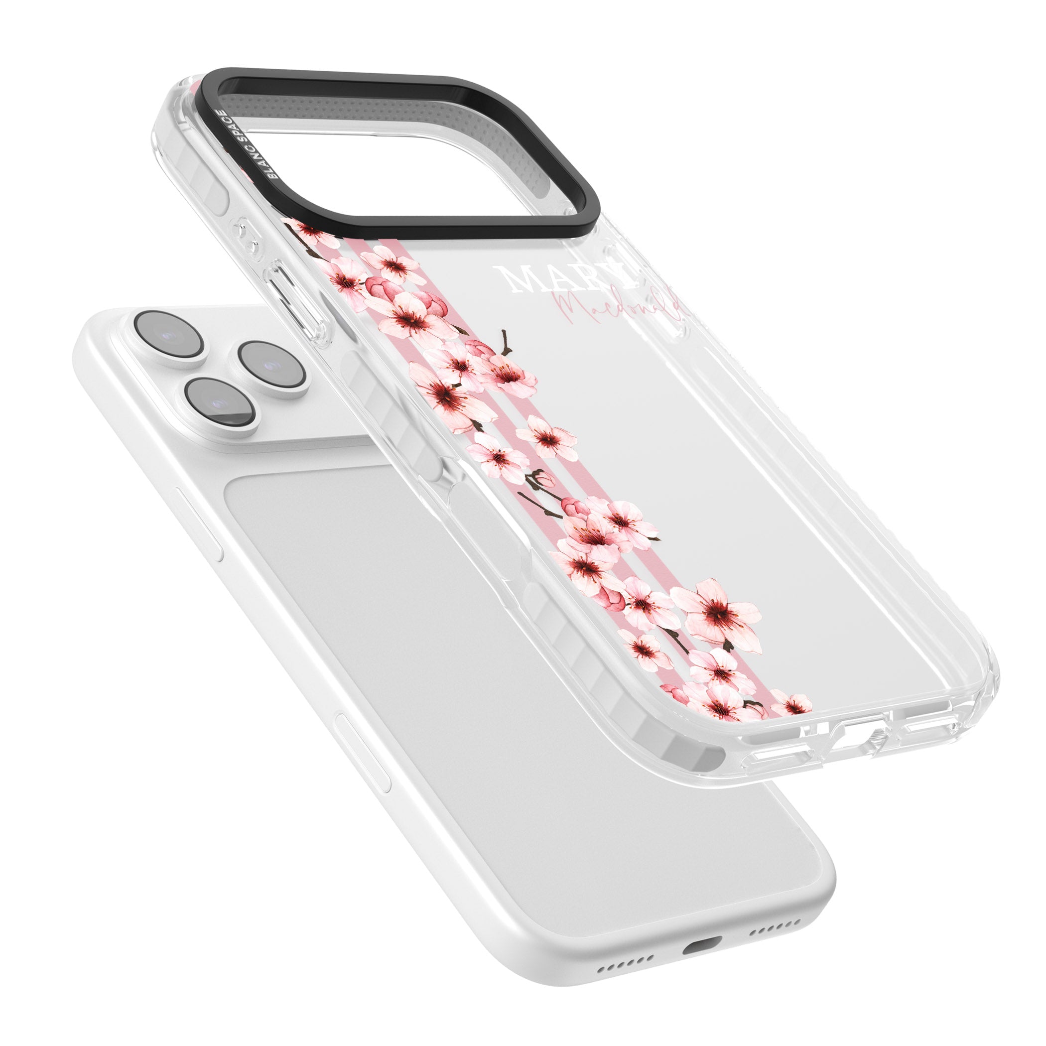 Personalised Cherry Blossom Stripes iPhone 17 Pro Max Impact Clear Phone Case Colours
