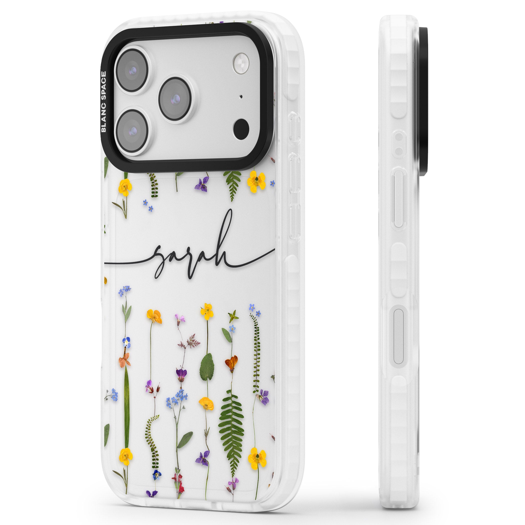 Personalised Wildflower Chain iPhone 17 Pro Max Impact Clear Phone Case Side Profile