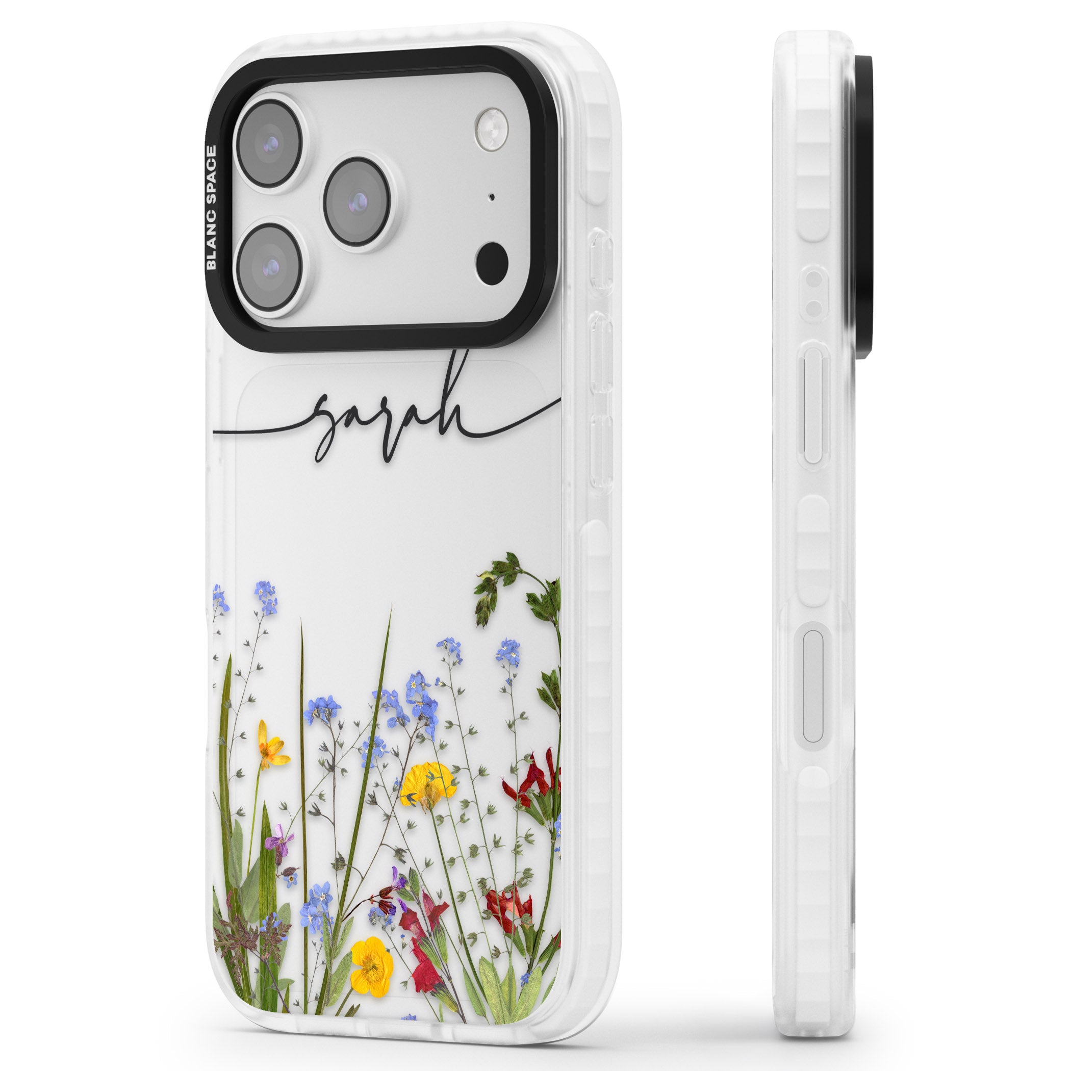 Personalised Wildflower Floral iPhone 17 Pro Max Impact Clear Phone Case Side Profile