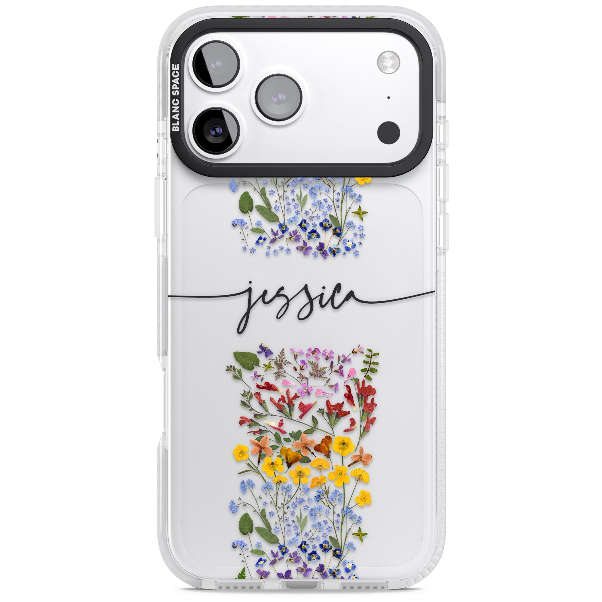 Personalised Wildflower Stripe iPhone 17 Pro Max Impact Clear Phone Case