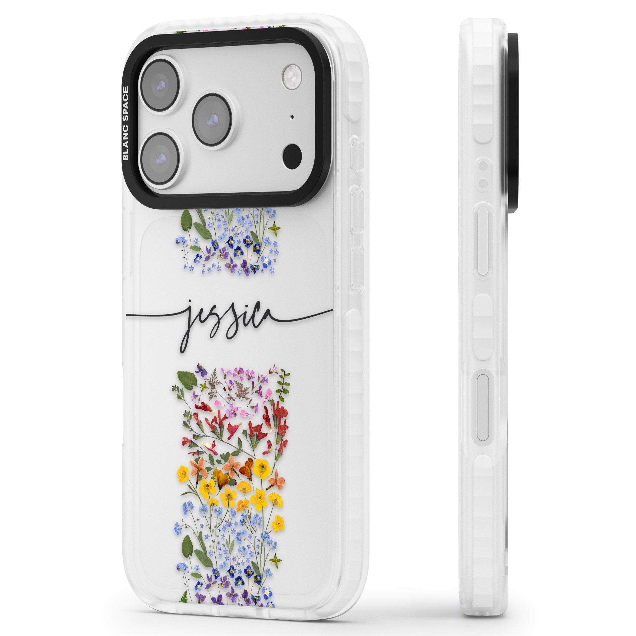 Personalised Wildflower Stripe iPhone 17 Pro Max Impact Clear Phone Case Side Profile