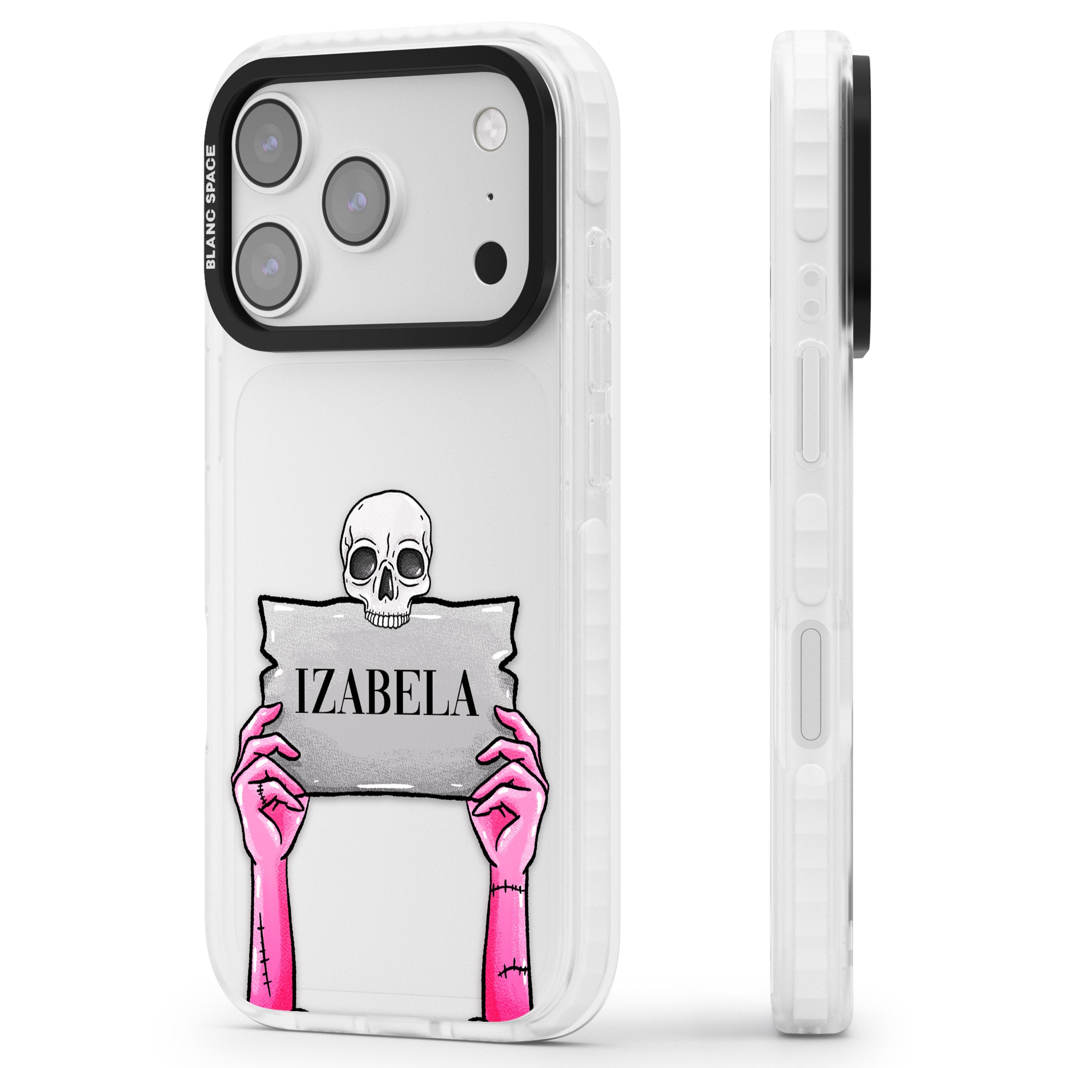 Personalised Grave Plaque iPhone 17 Pro Max Impact Clear Phone Case Side Profile