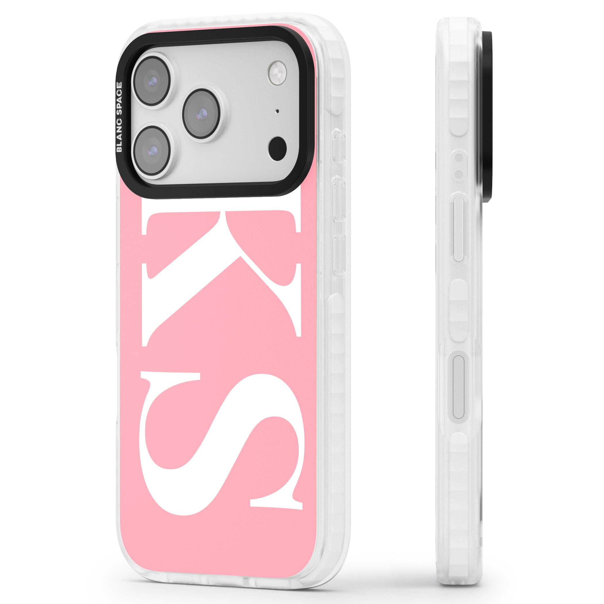 Personalised White & Pink Letters iPhone 17 Pro Max Impact Clear Phone Case Side Profile