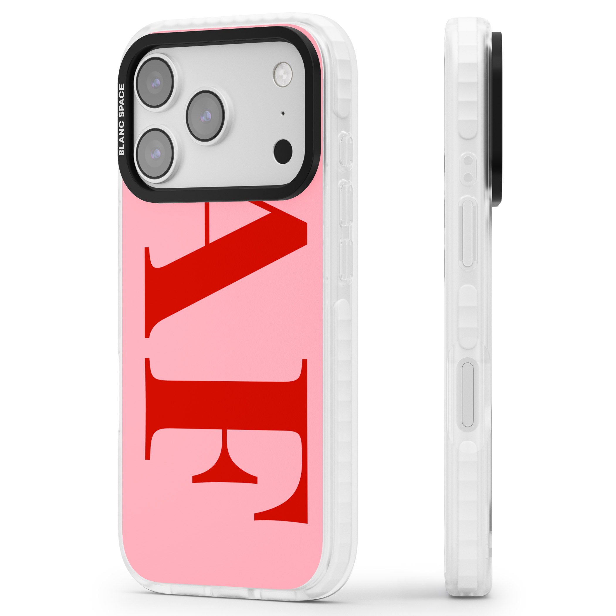 Personalised Red & Pink Letters iPhone 17 Pro Max Impact Clear Phone Case Side Profile