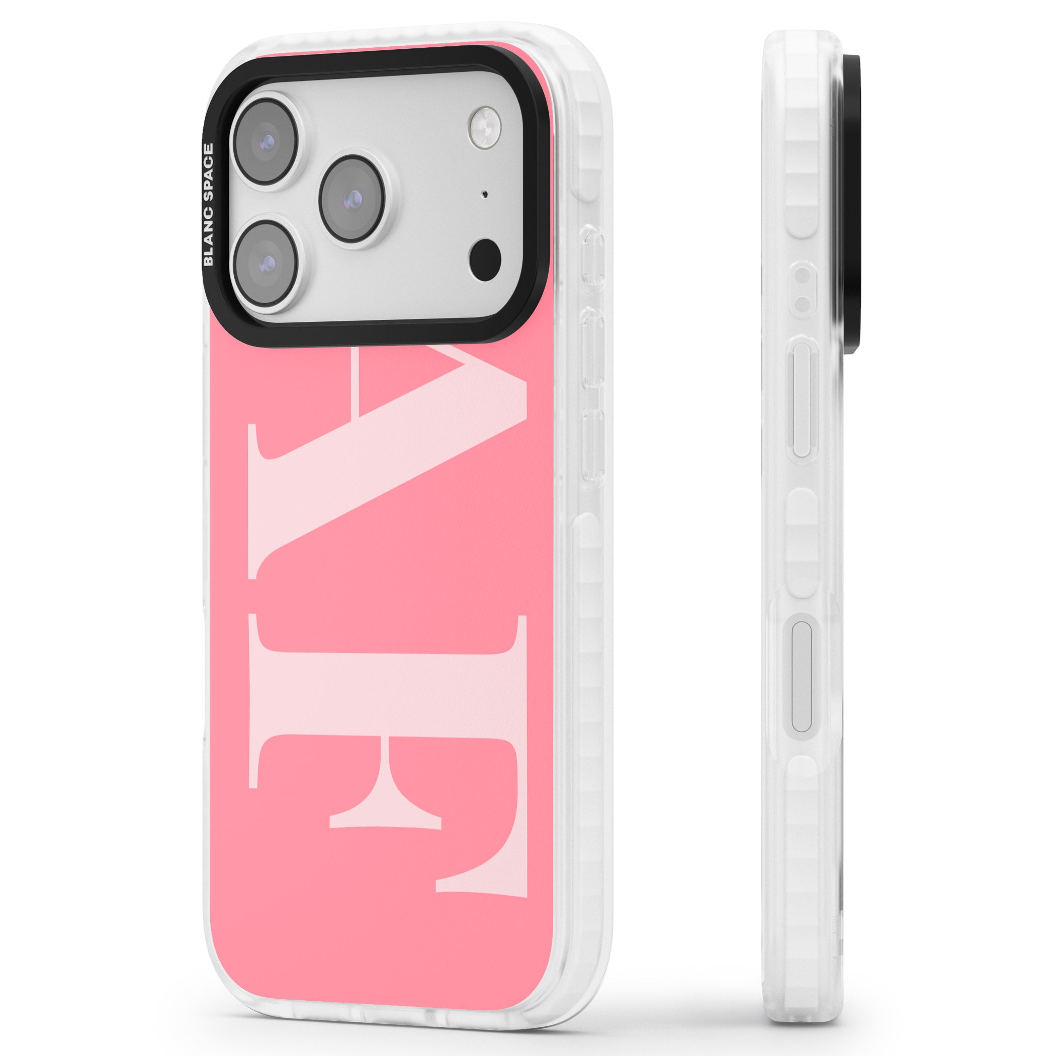 Personalised Light & Dark Pink Green Letters iPhone 17 Pro Max Impact Clear Phone Case Side Profile