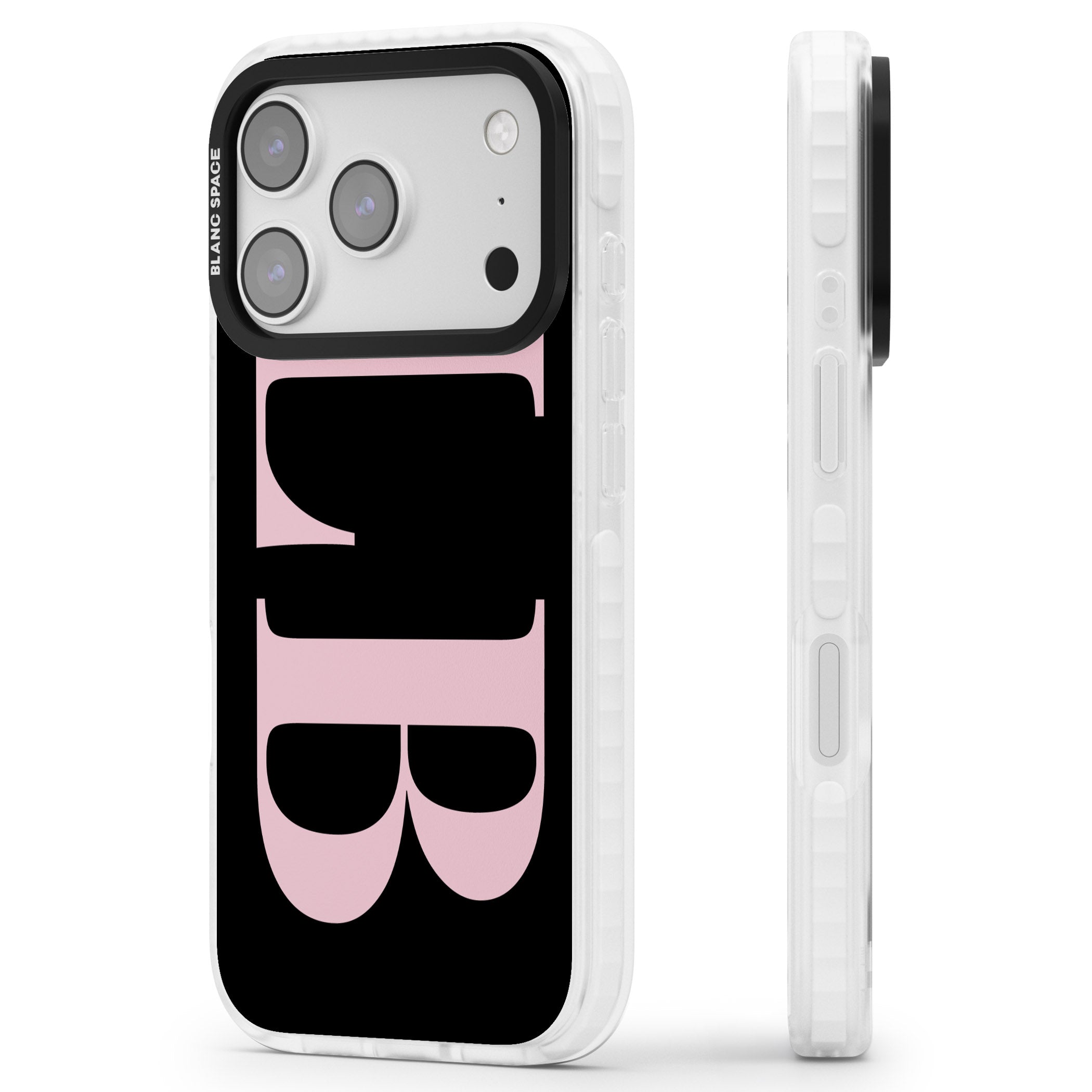 Personalised Pink & Black Green Letters iPhone 17 Pro Max Impact Clear Phone Case Side Profile