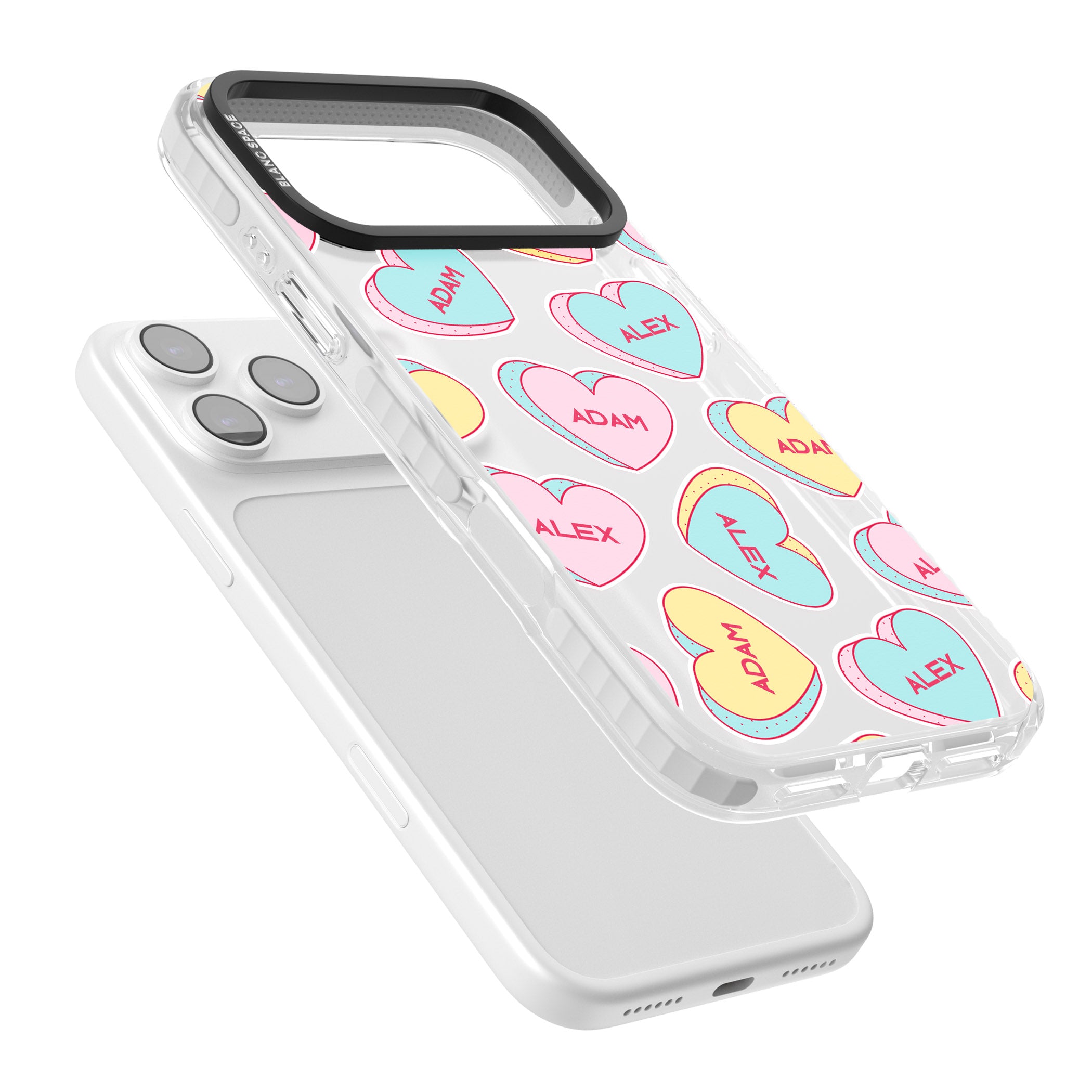 Personalised Love Hearts iPhone 17 Pro Max Impact Clear Phone Case Colours