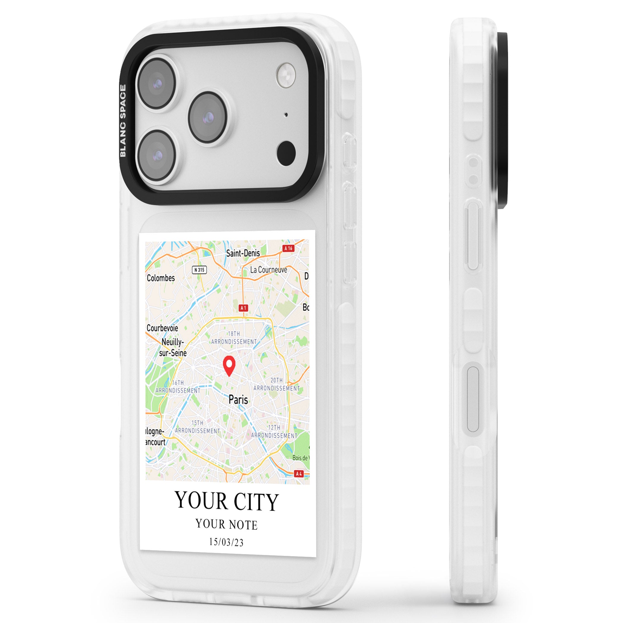 Personalised World Map iPhone 17 Pro Max Impact Clear Phone Case Side Profile