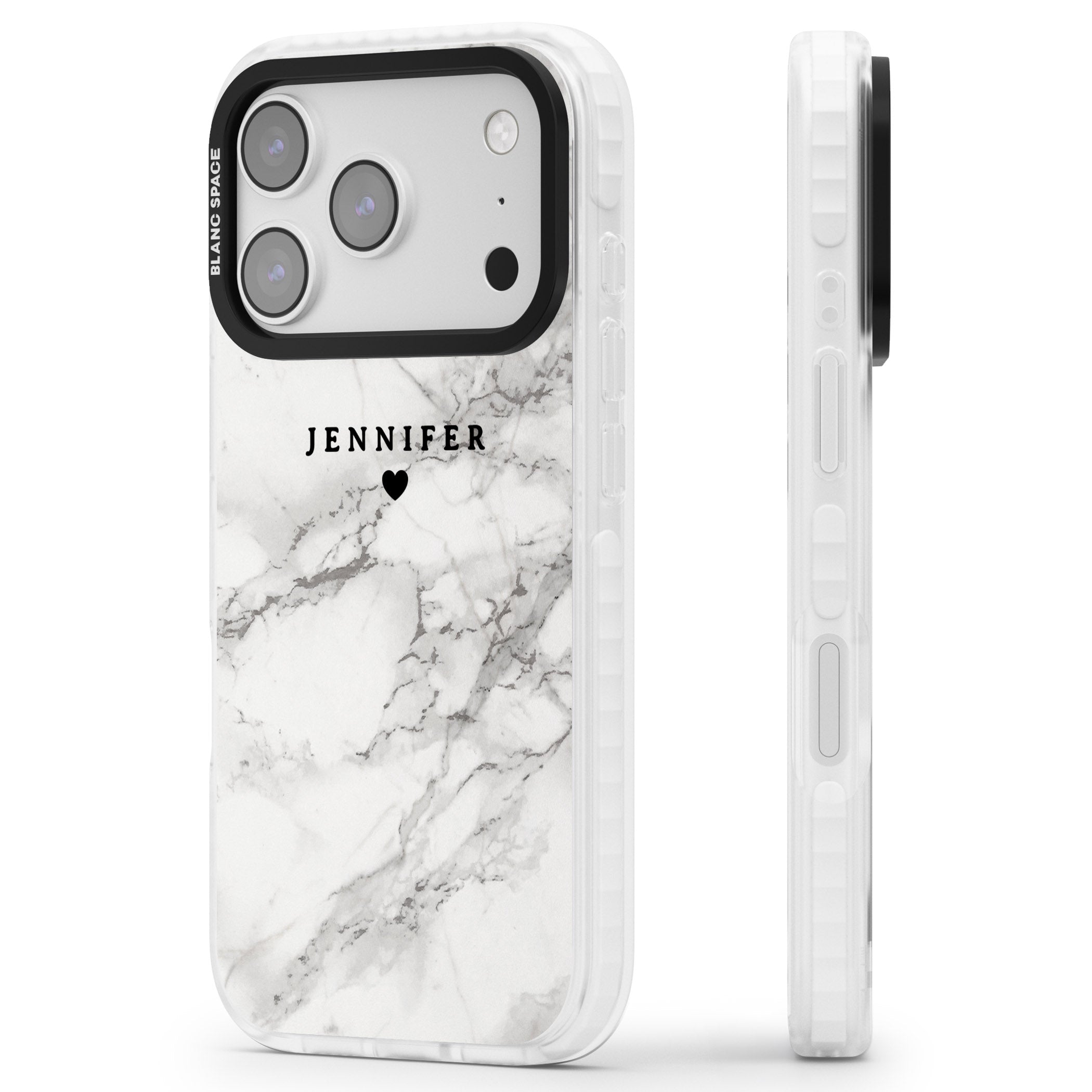 Personalised Classic Grey Marble iPhone 17 Pro Max Impact Clear Phone Case Side Profile