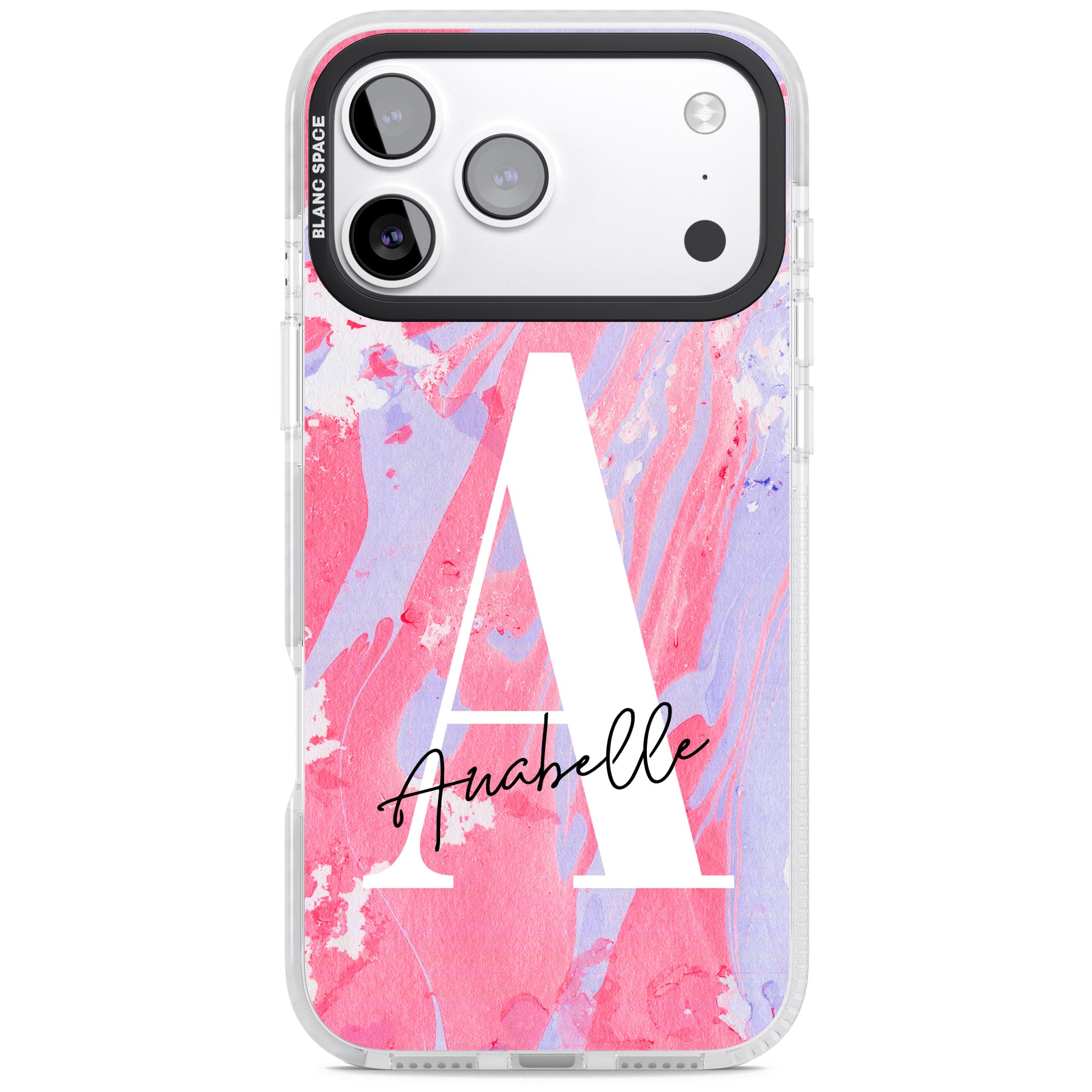 Personalised Pink & Purple Marble iPhone 17 Pro Max Impact Clear Phone Case