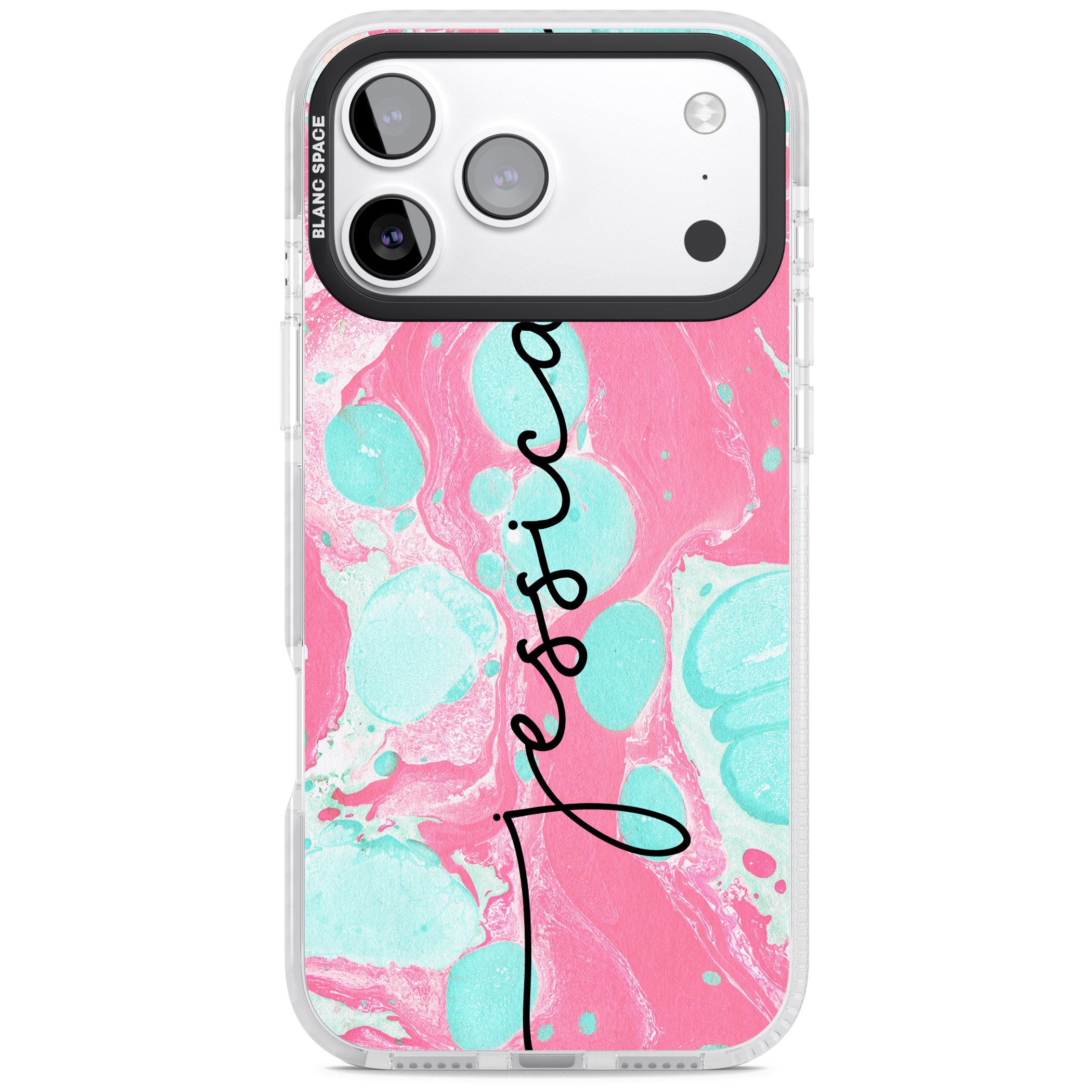 Personalised Turquoise & Pink Marbled iPhone 17 Pro Max Impact Clear Phone Case