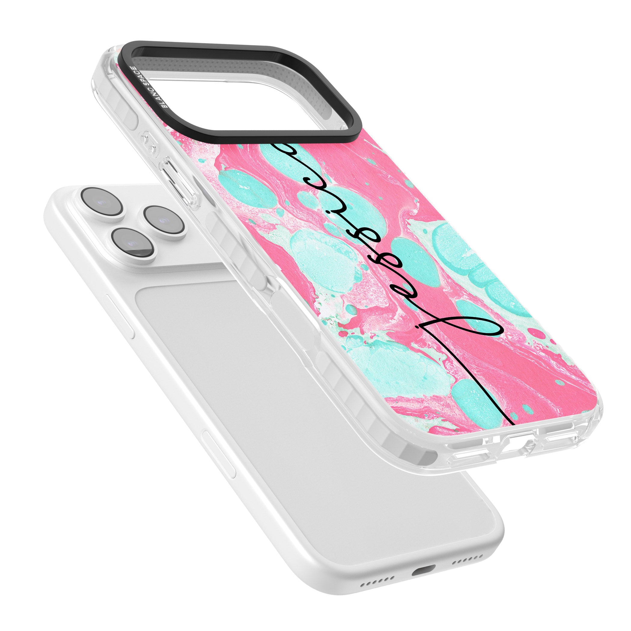 Personalised Turquoise & Pink Marbled iPhone 17 Pro Max Impact Clear Phone Case Colours