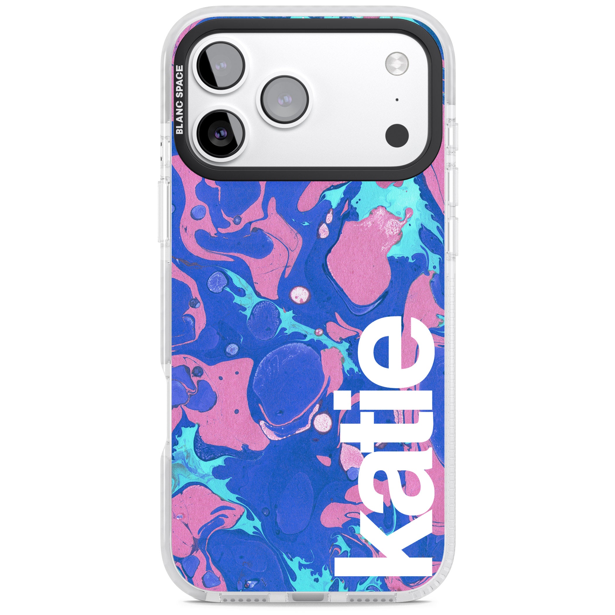 Personalised Navy & Turquoise Marbled iPhone 17 Pro Max Impact Clear Phone Case