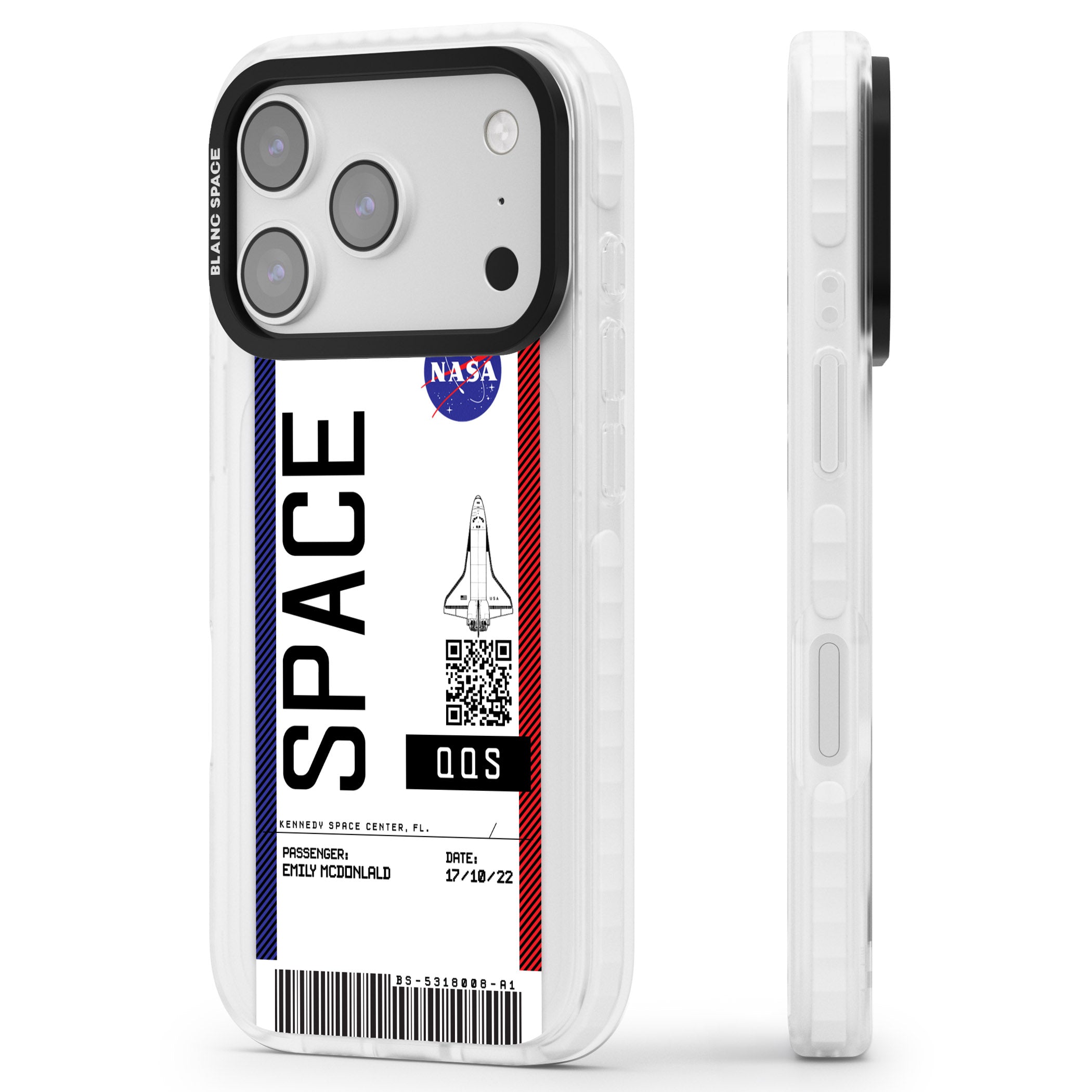 Personalised Nasa Boarding Pass (Light) iPhone 17 Pro Max Impact Clear Phone Case Side Profile