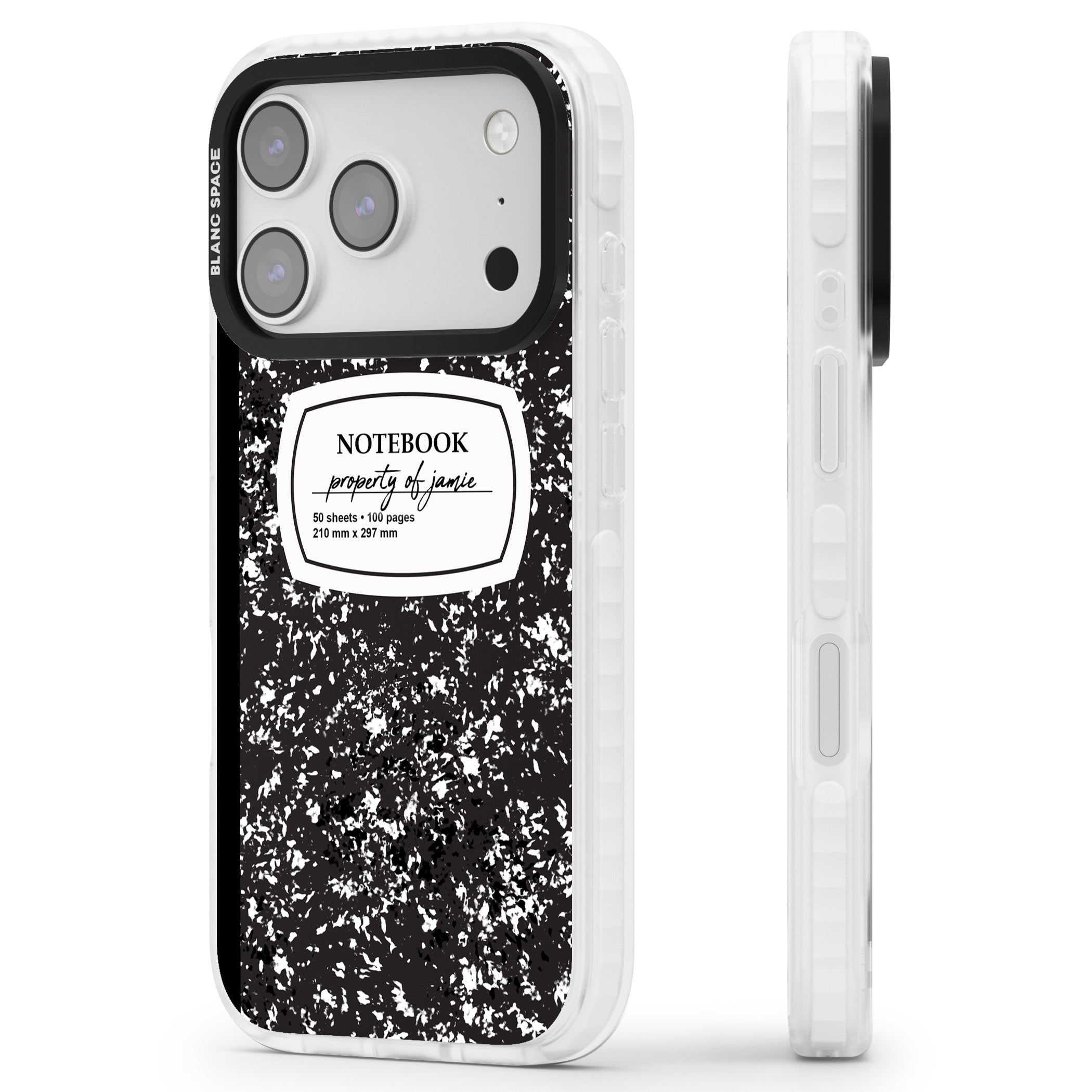 Personalised Classic Composition iPhone 17 Pro Max Impact Clear Phone Case Side Profile