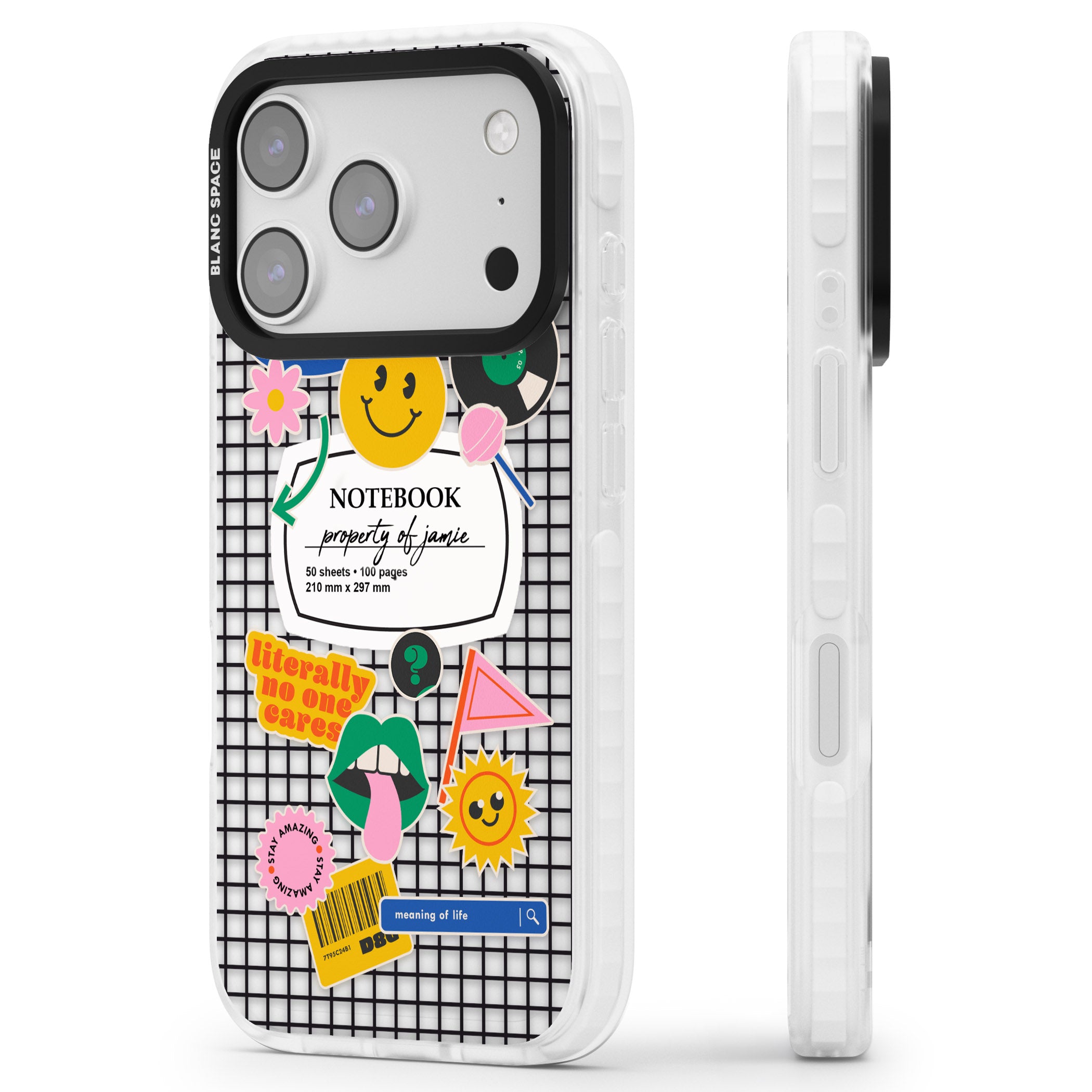 Personalised Sticker Mix Grid iPhone 17 Pro Max Impact Clear Phone Case Side Profile