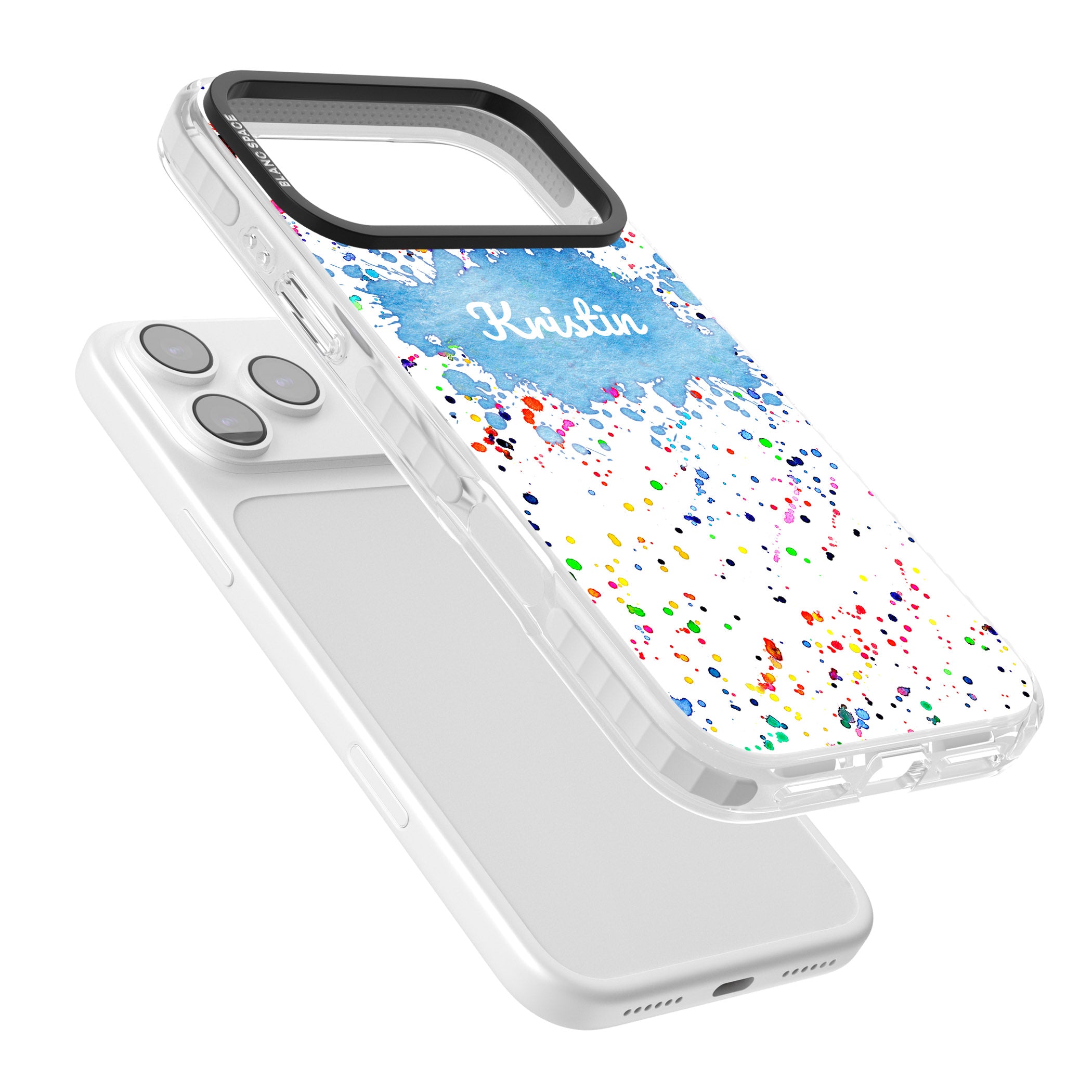 Personalised Rainbow Splatter Name iPhone 17 Pro Max Impact Clear Phone Case Colours