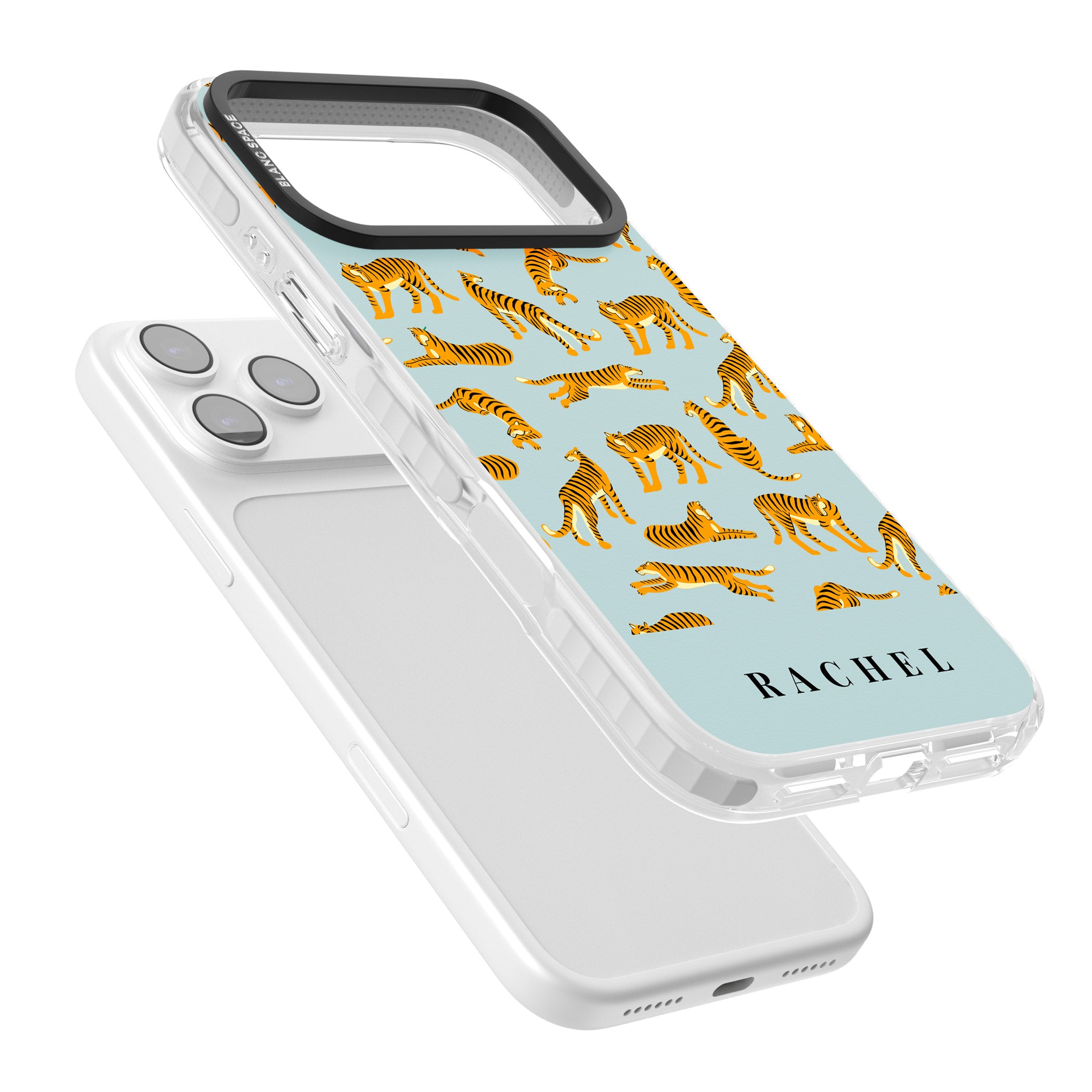 Personalised Turquoise Tiger Pattern iPhone 17 Pro Max Impact Clear Phone Case Colours