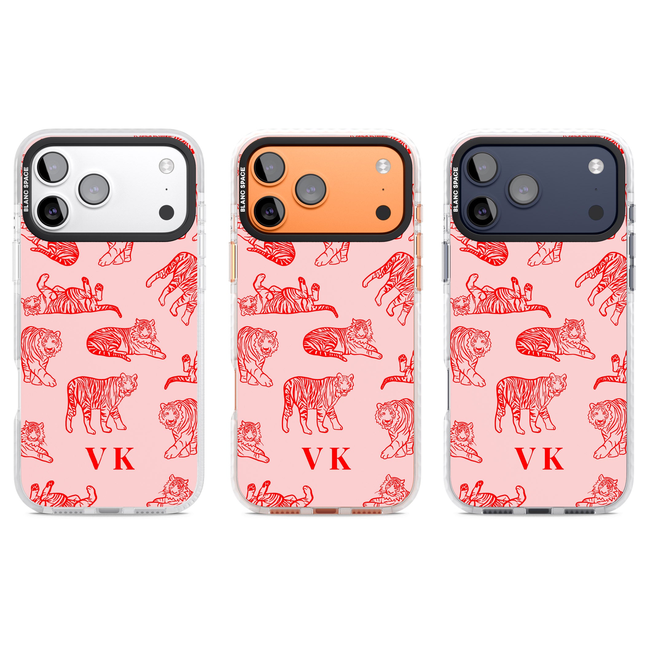 Personalised Red Tiger Outlines On Pink iPhone 17 Pro Impact Clear Phone Case APT Impact Protection