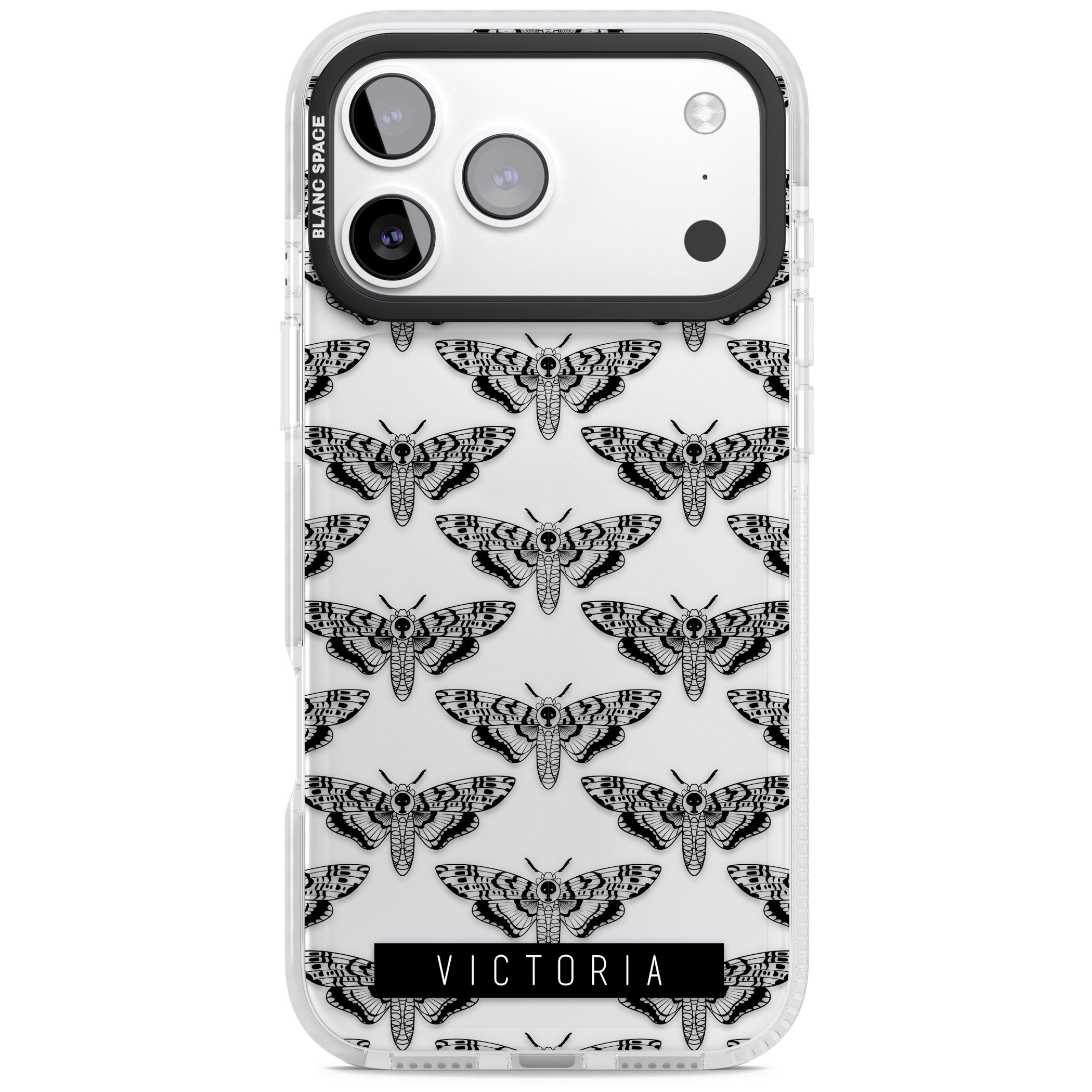 Personalised Hawk Moth Pattern iPhone 17 Pro Max Impact Clear Phone Case