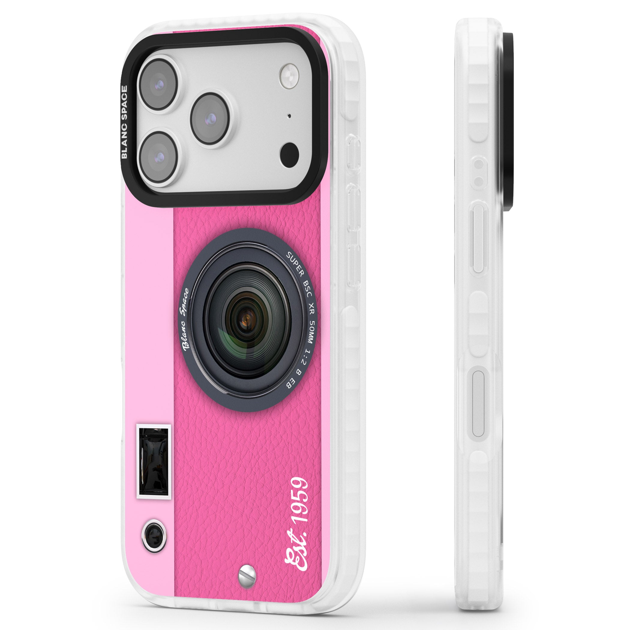 Personalised Pink Dream Camera iPhone 17 Pro Max Impact Clear Phone Case Side Profile