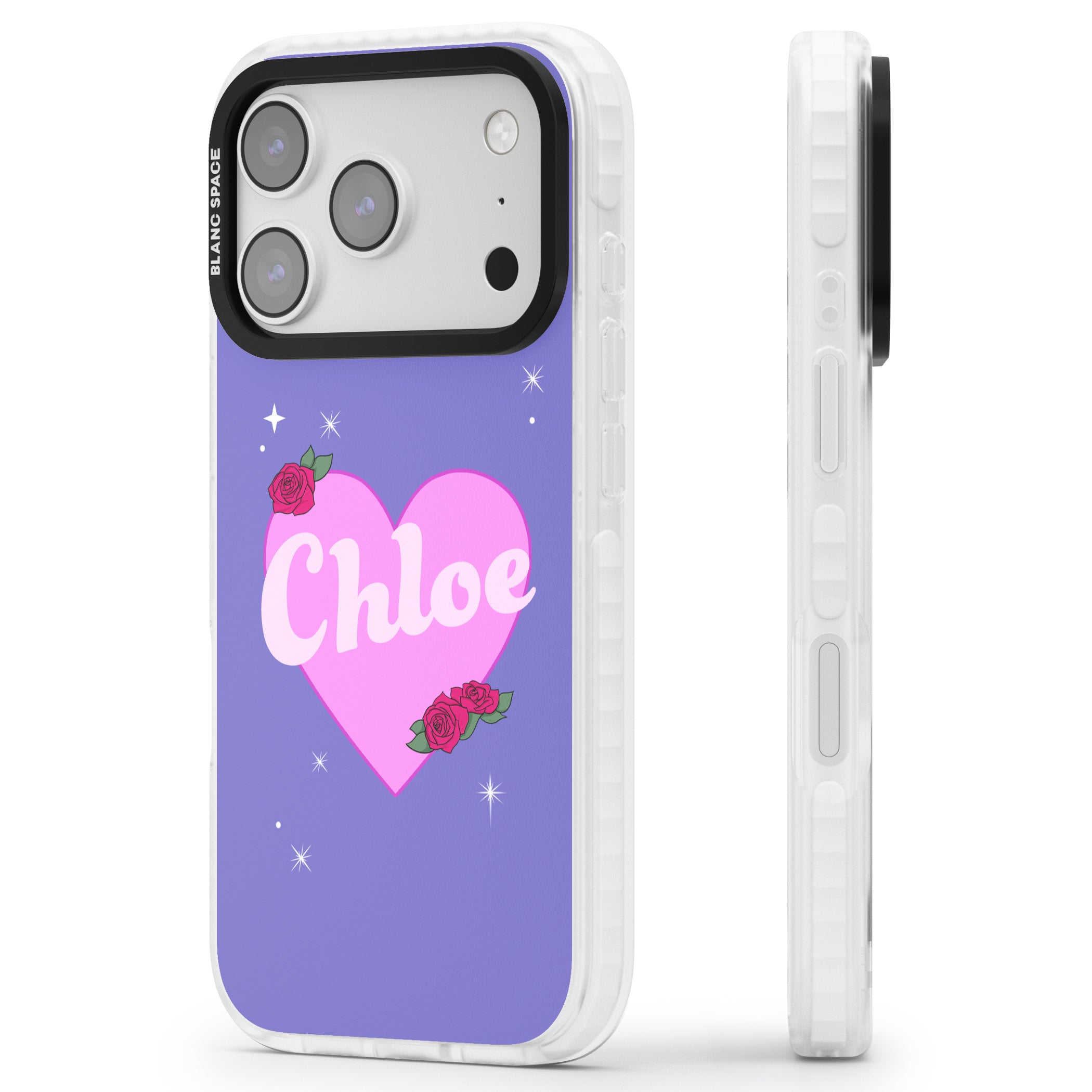 Personalised Glamorous Love Heart iPhone 17 Pro Max Impact Clear Phone Case Side Profile