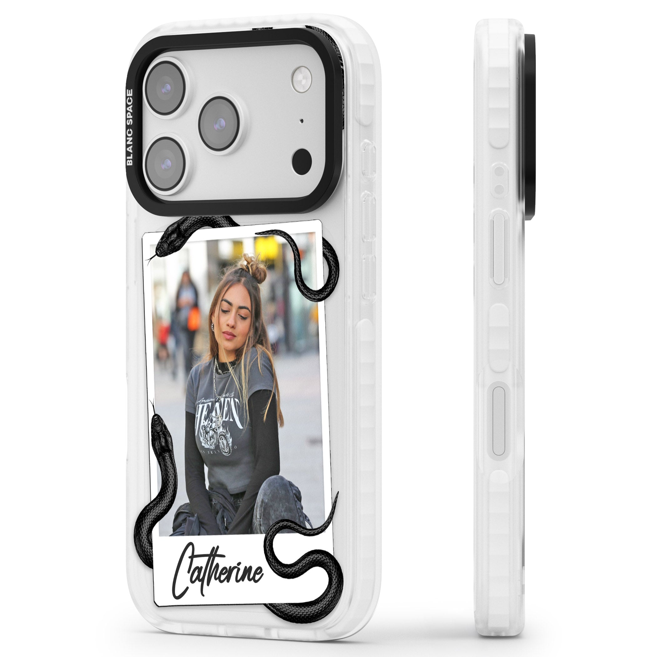 Personalised Snake Instant Photo iPhone 17 Pro Max Impact Clear Phone Case Side Profile