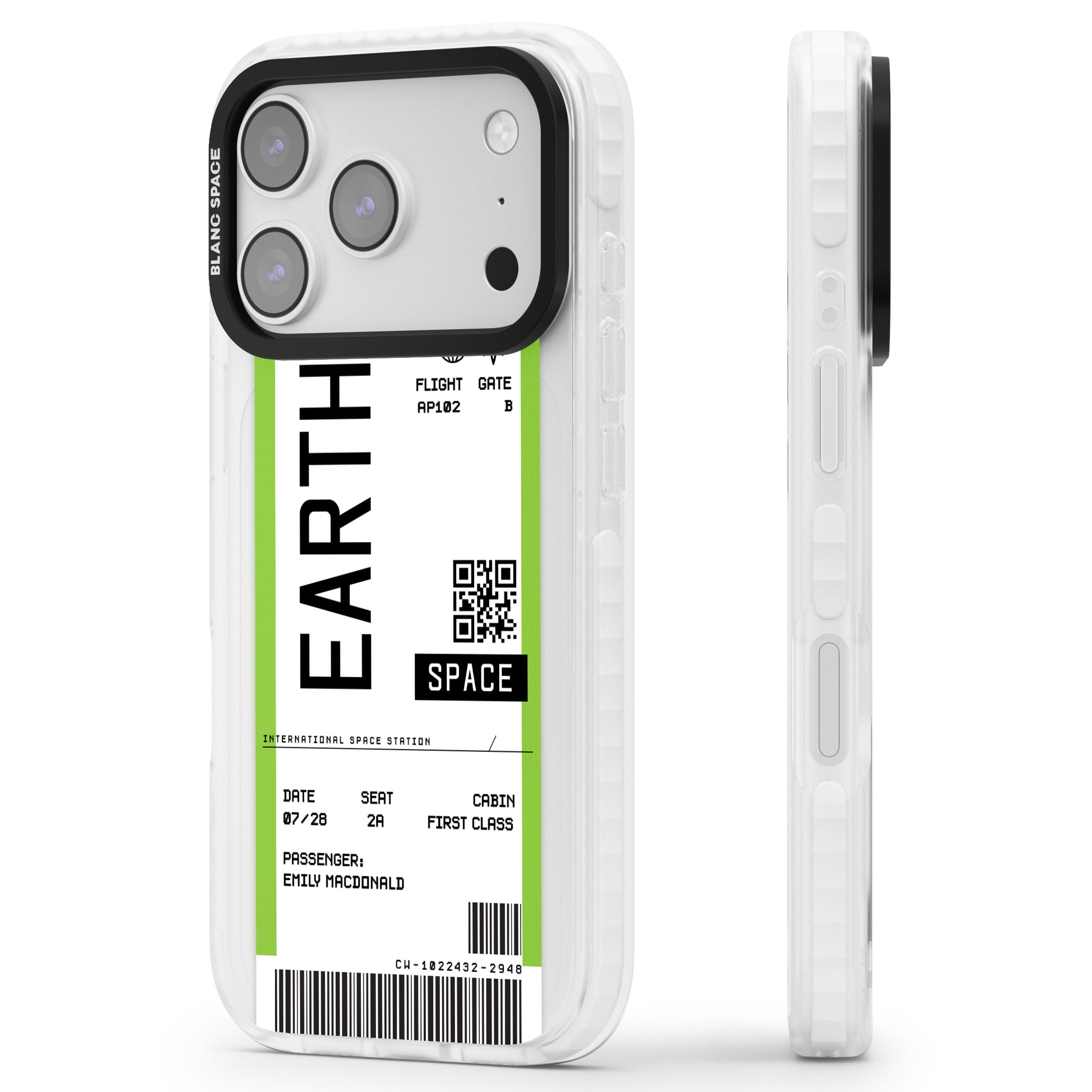 Personalised Earth Travel Ticket iPhone 17 Pro Max Impact Clear Phone Case Side Profile