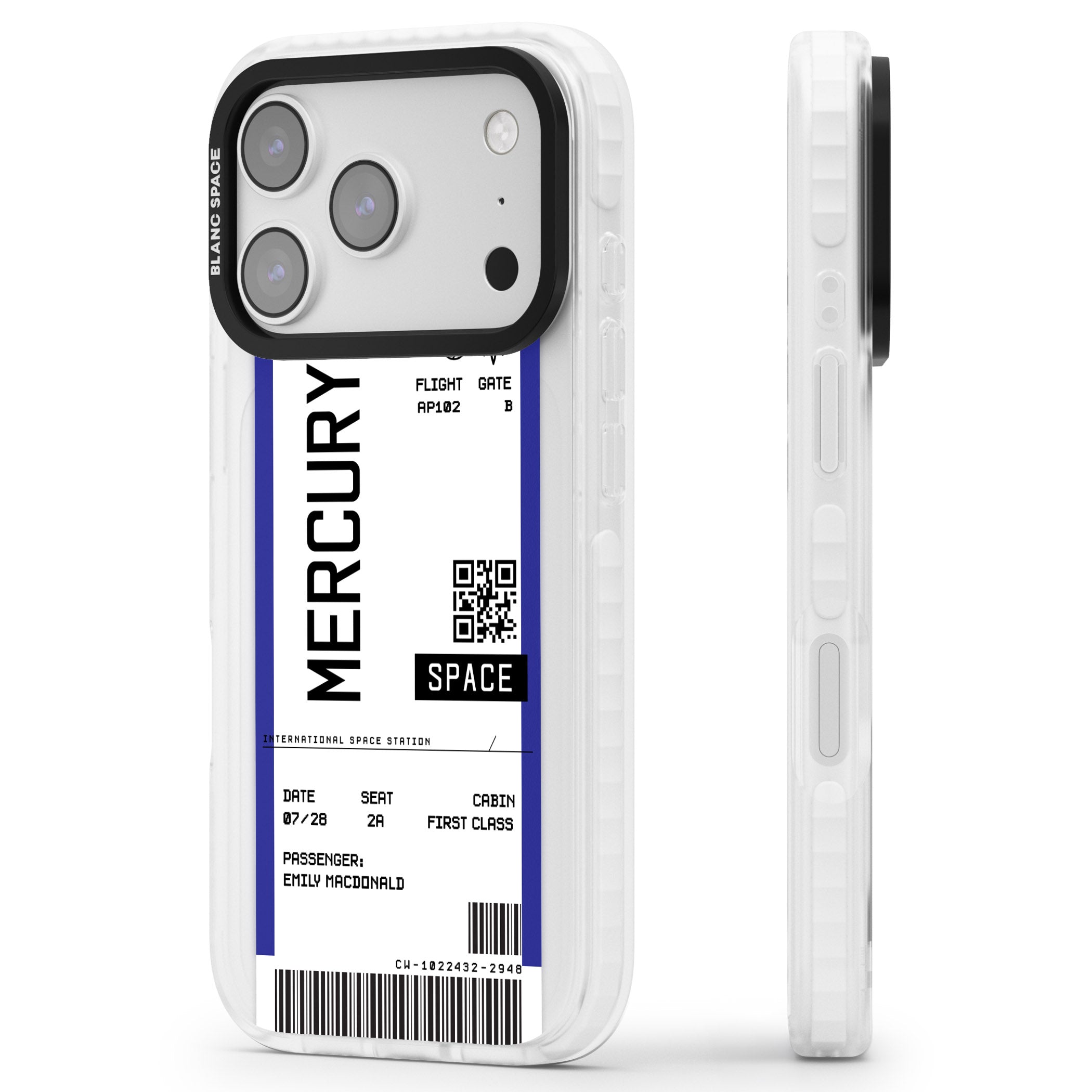 Personalised Mercury Travel Ticket iPhone 17 Pro Max Impact Clear Phone Case Side Profile