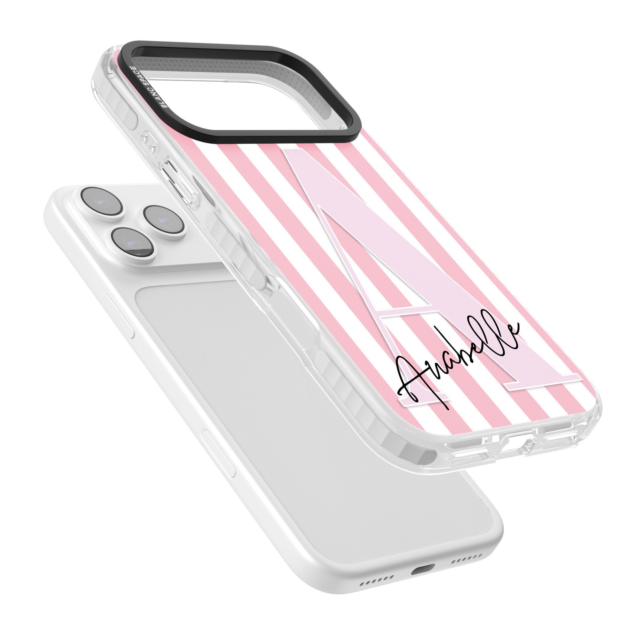 Personalised Pink Stripes & Monogram iPhone 17 Pro Max Impact Clear Phone Case Colours