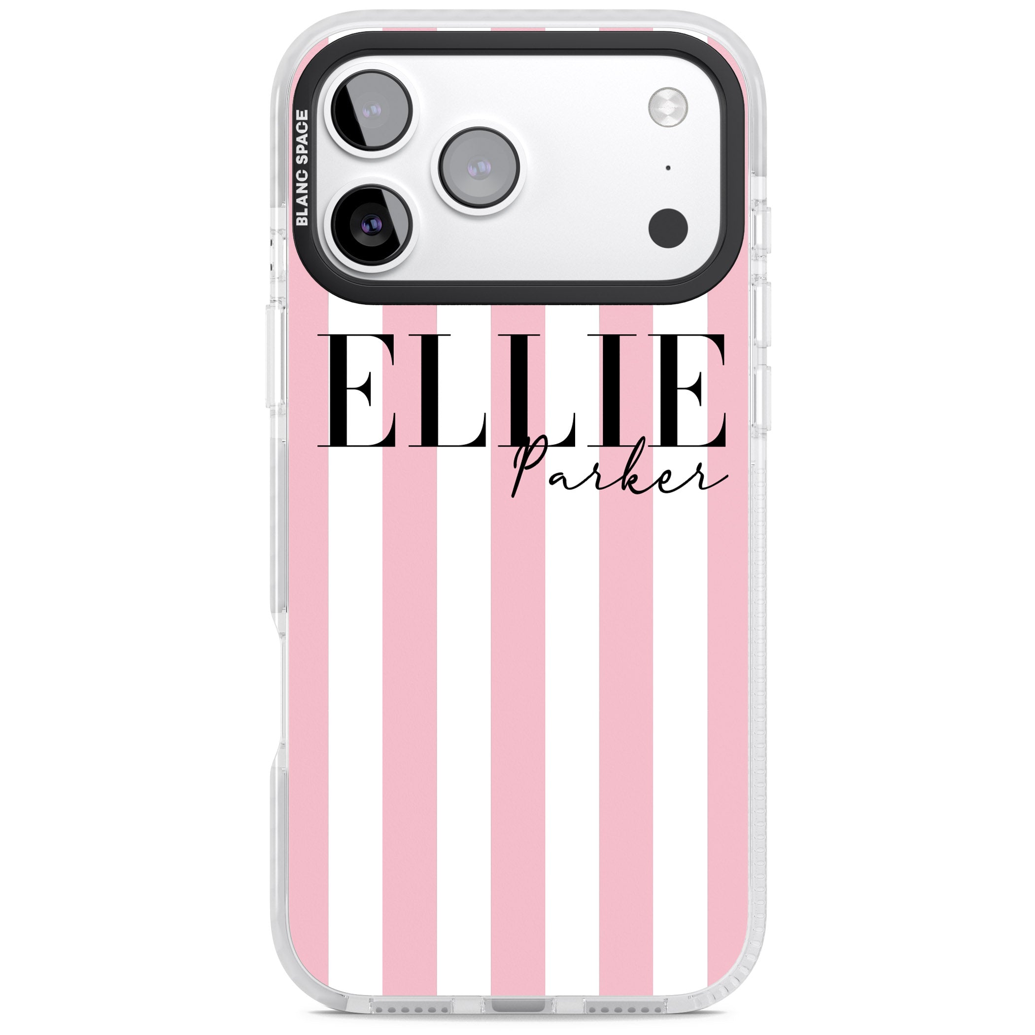 Personalised Pink Stripes iPhone 17 Pro Max Impact Clear Phone Case