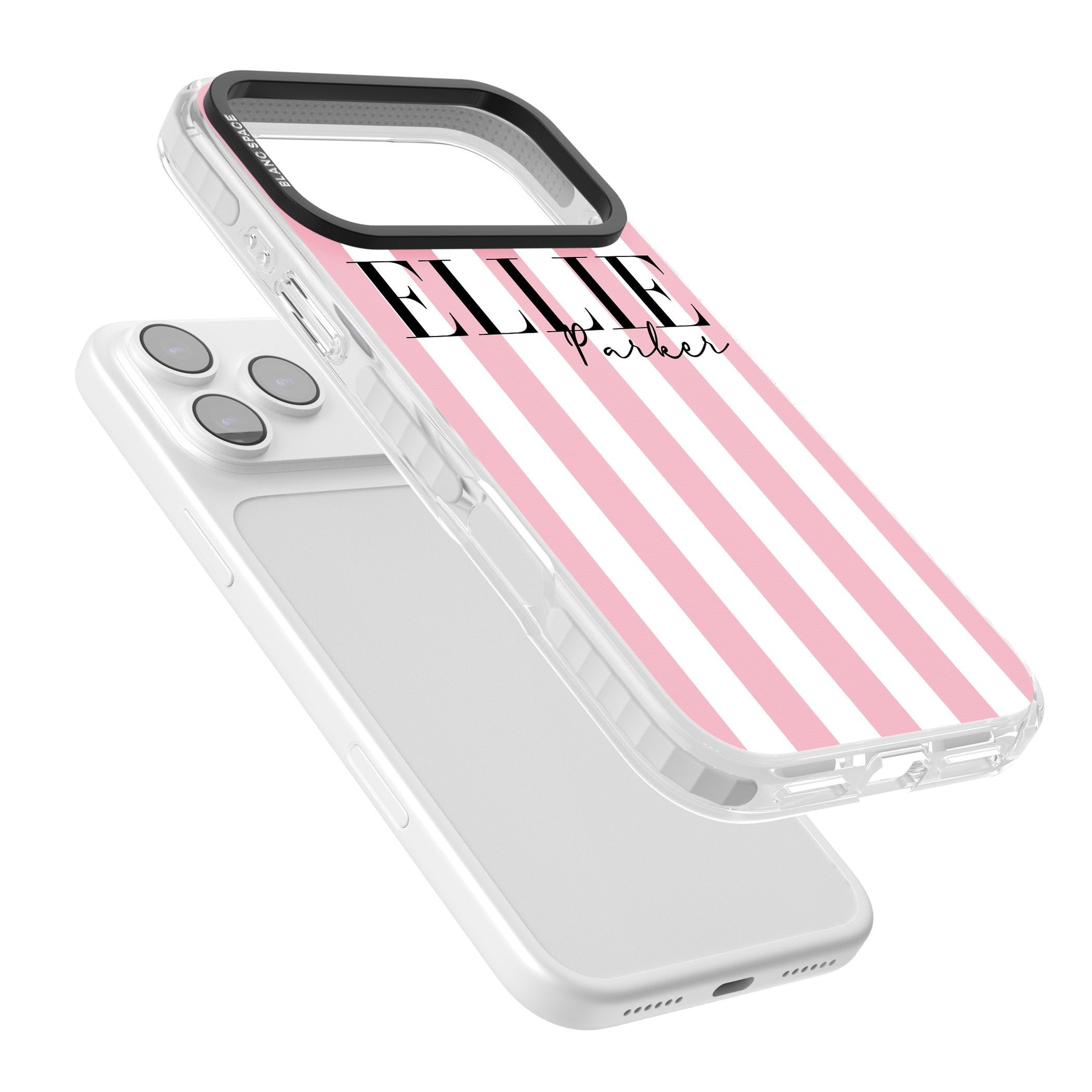 Personalised Pink Stripes iPhone 17 Pro Max Impact Clear Phone Case Colours