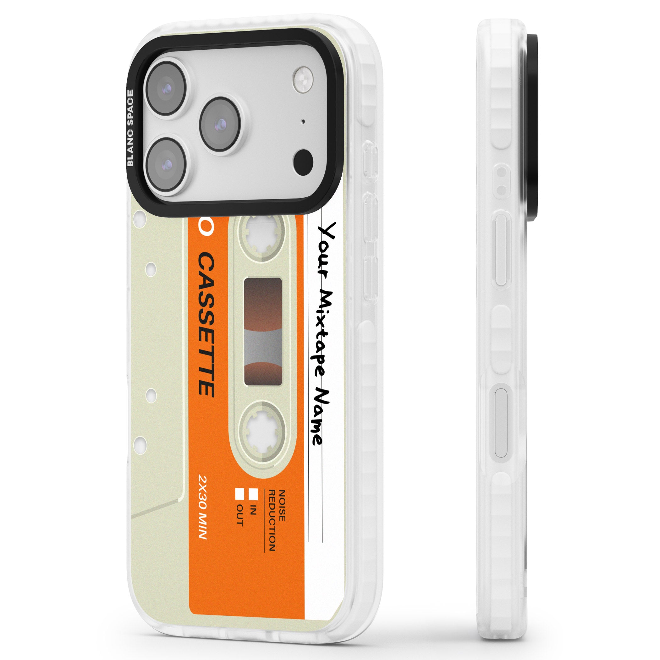 Personalised Retro Cassette Classic iPhone 17 Pro Max Impact Clear Phone Case Side Profile