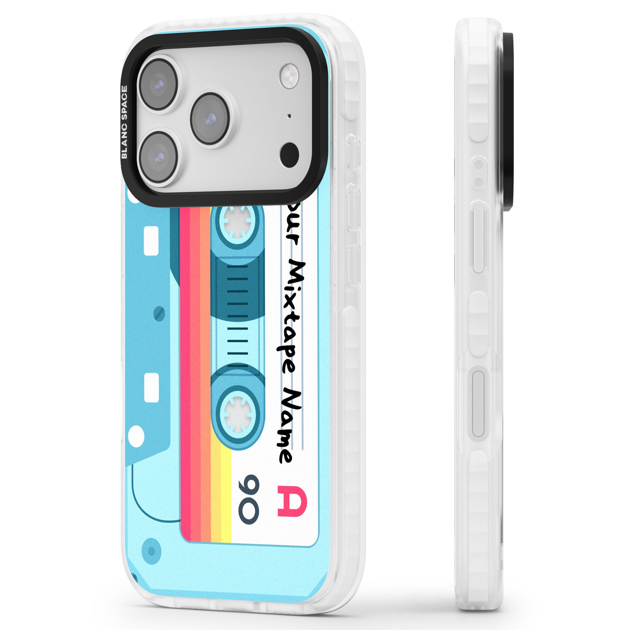 Personalised Retro Mixtape Sporty iPhone 17 Pro Max Impact Clear Phone Case Side Profile