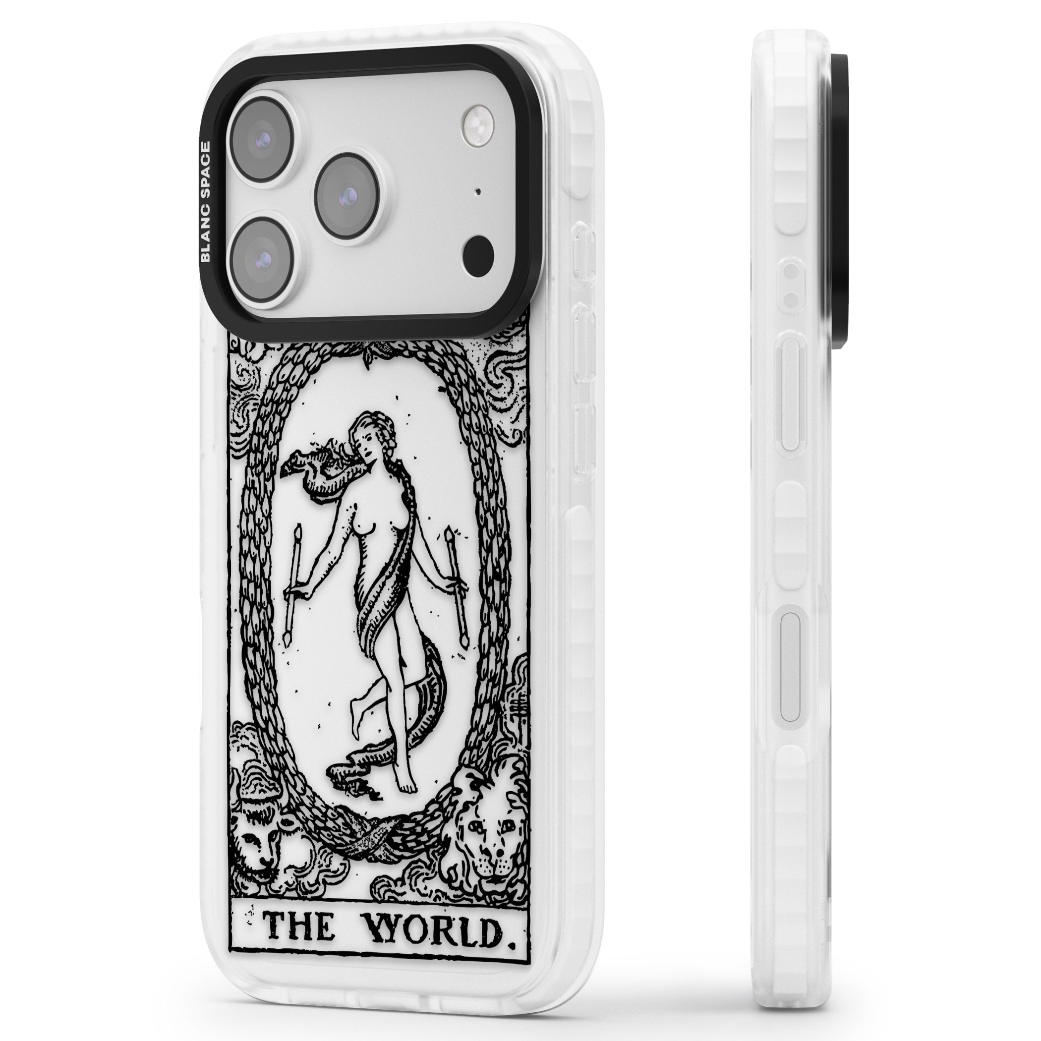 Personalised The World Tarot Card (Clear) iPhone 17 Pro Max Impact Clear Phone Case Side Profile