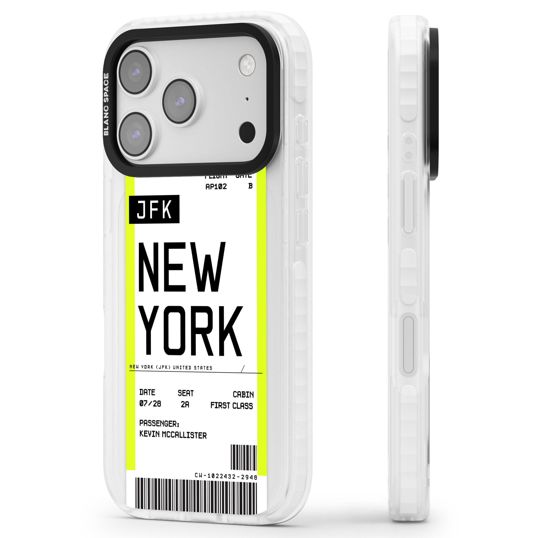 Personalised New York Boarding Pass iPhone 17 Pro Max Impact Clear Phone Case Side Profile