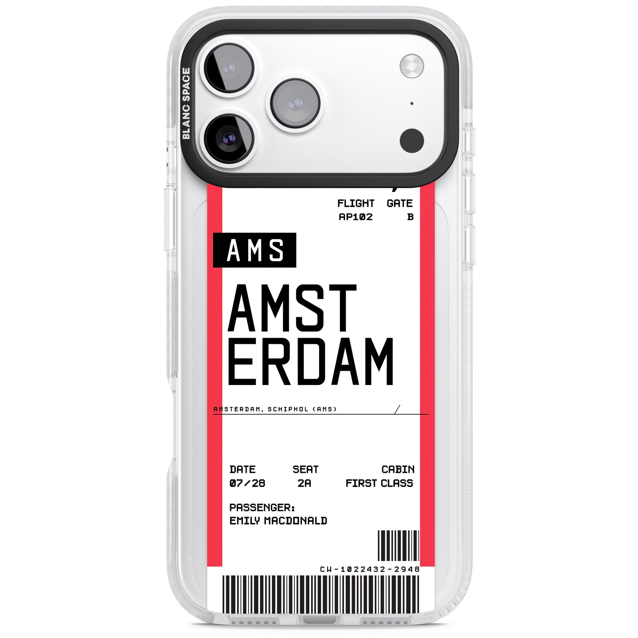 Personalised Amsterdam Boarding Pass iPhone 17 Pro Max Impact Clear Phone Case