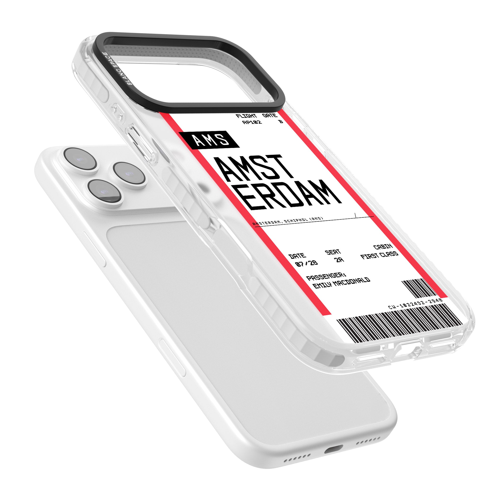 Personalised Amsterdam Boarding Pass iPhone 17 Pro Max Impact Clear Phone Case Colours