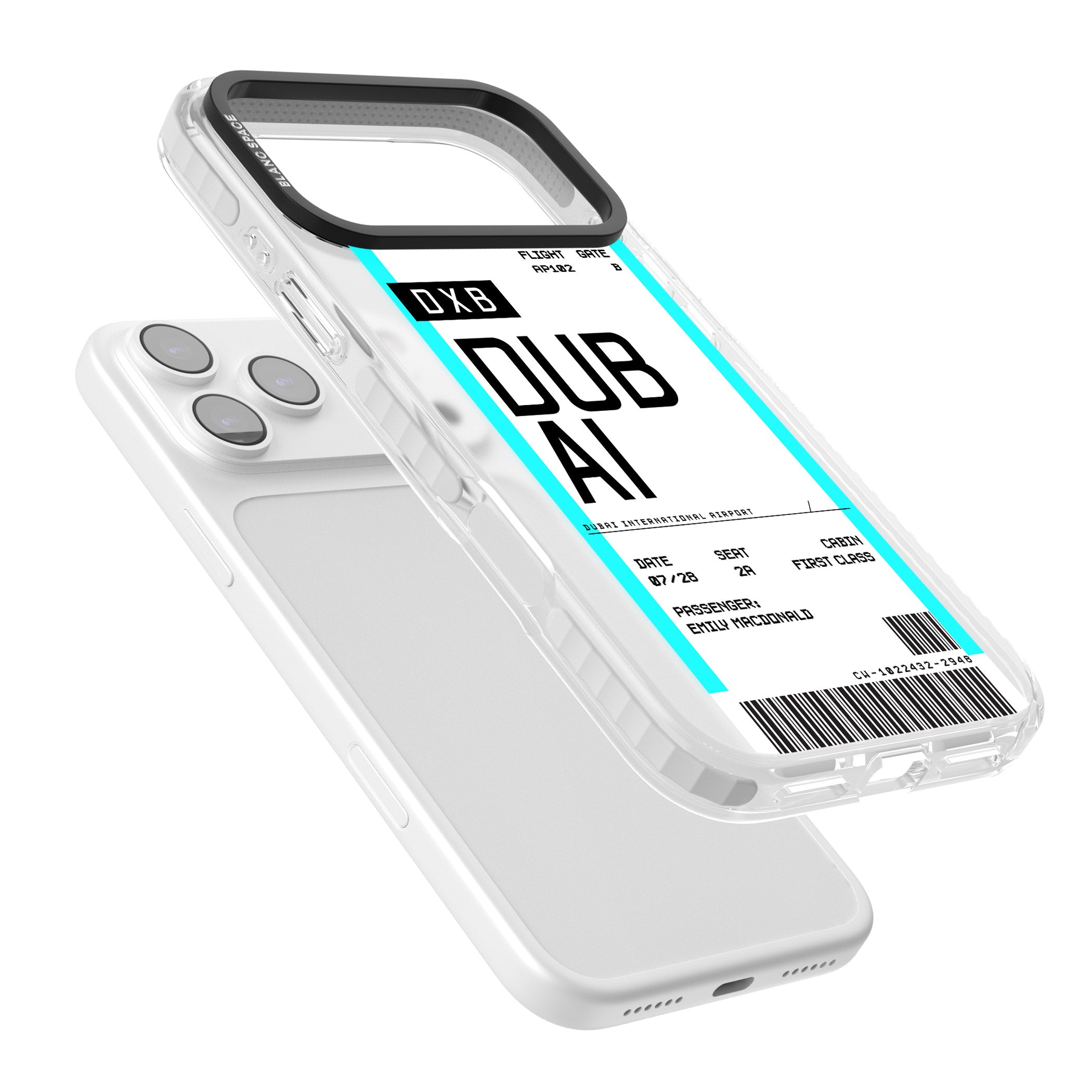 Personalised Dubai Boarding Pass iPhone 17 Pro Max Impact Clear Phone Case Colours