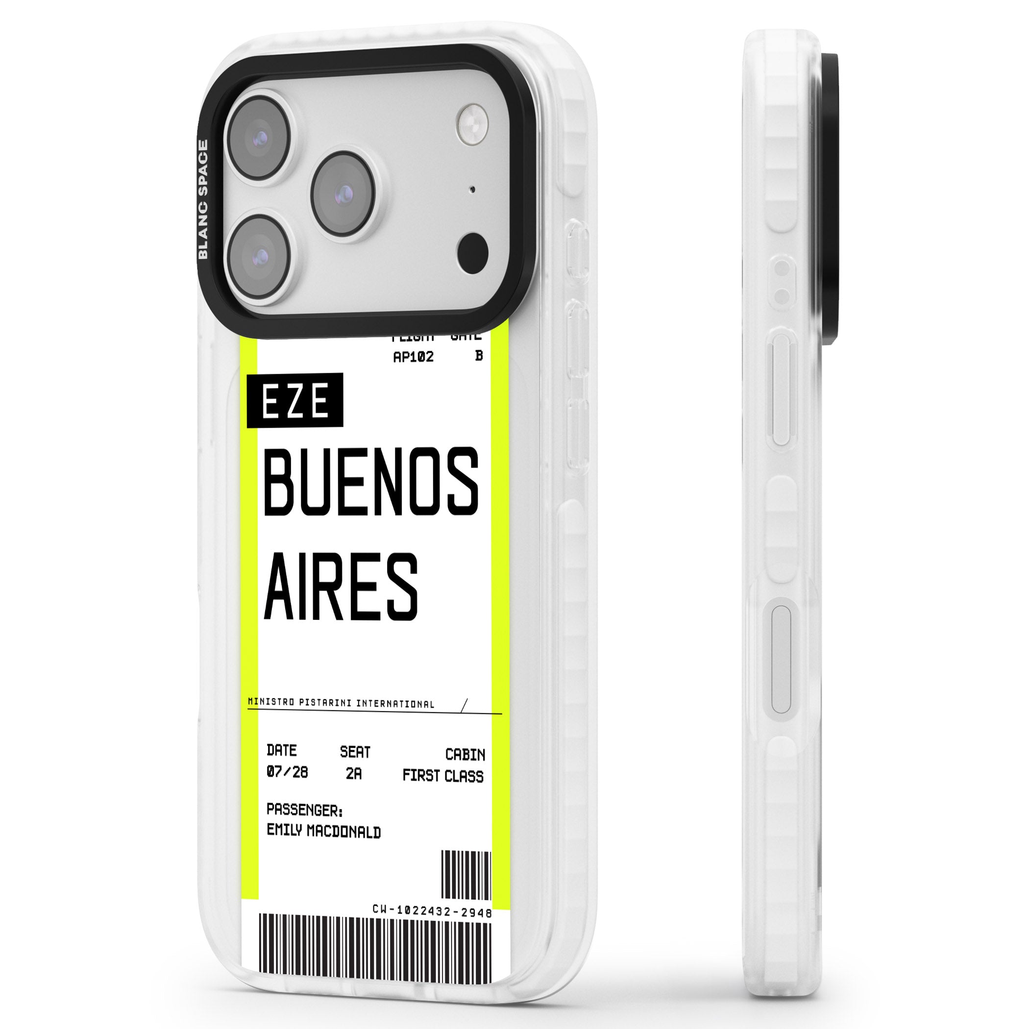 Personalised Buenos Aires Boarding Pass iPhone 17 Pro Max Impact Clear Phone Case Side Profile
