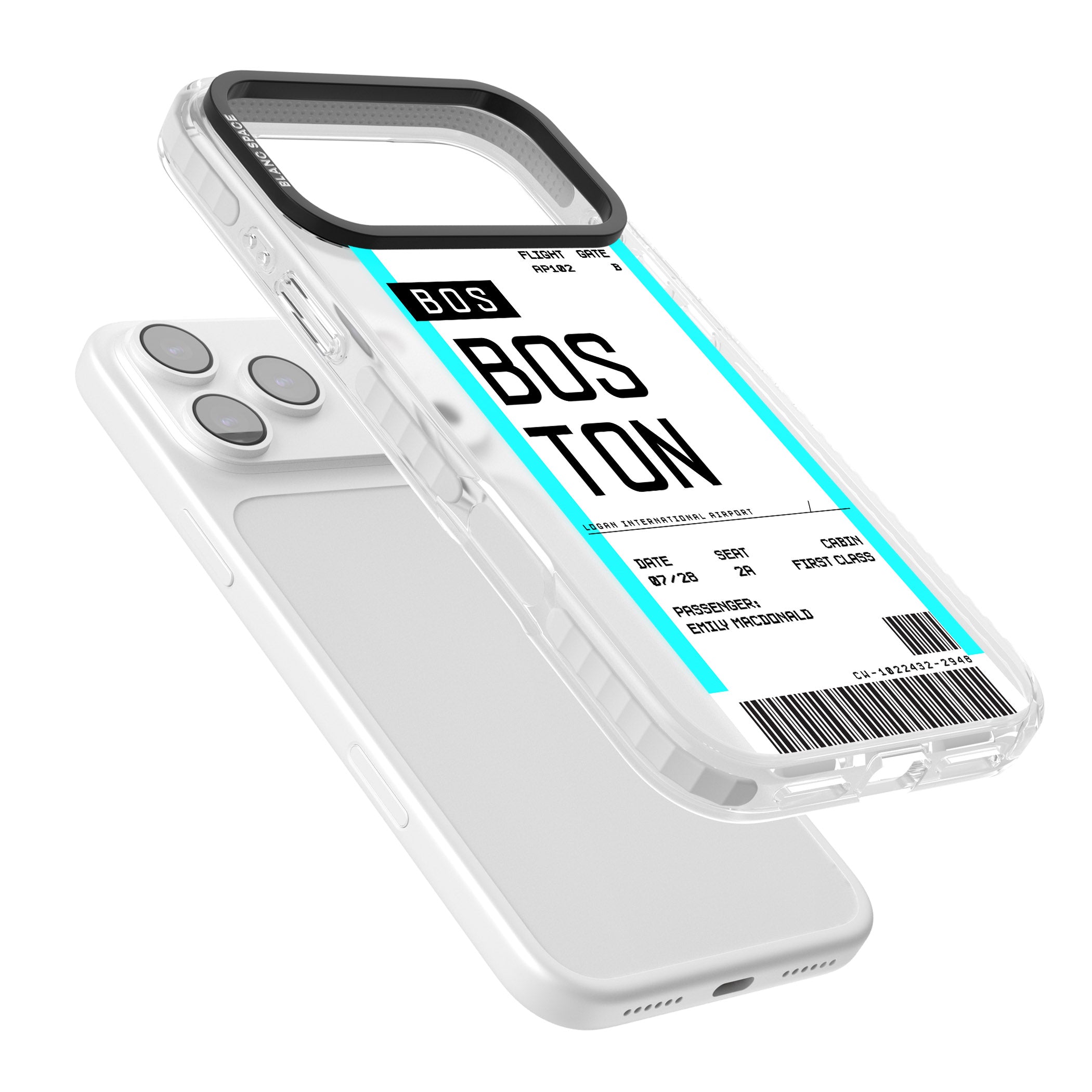 Personalised Boston Boarding Pass iPhone 17 Pro Max Impact Clear Phone Case Colours