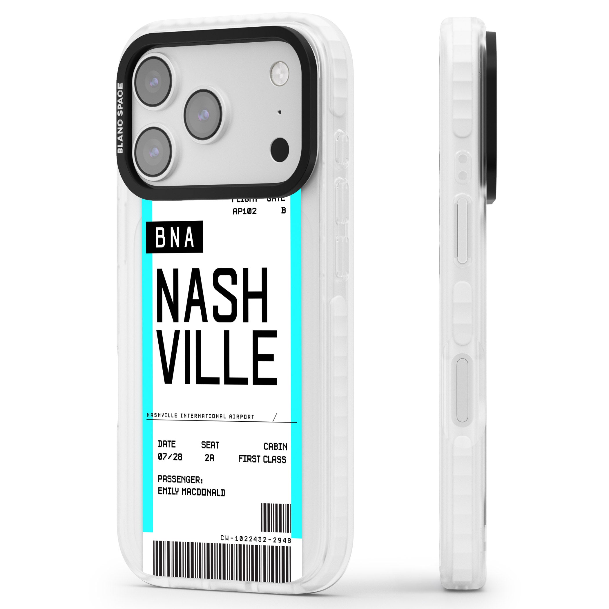 Personalised Nashville Boarding Pass iPhone 17 Pro Max Impact Clear Phone Case Side Profile